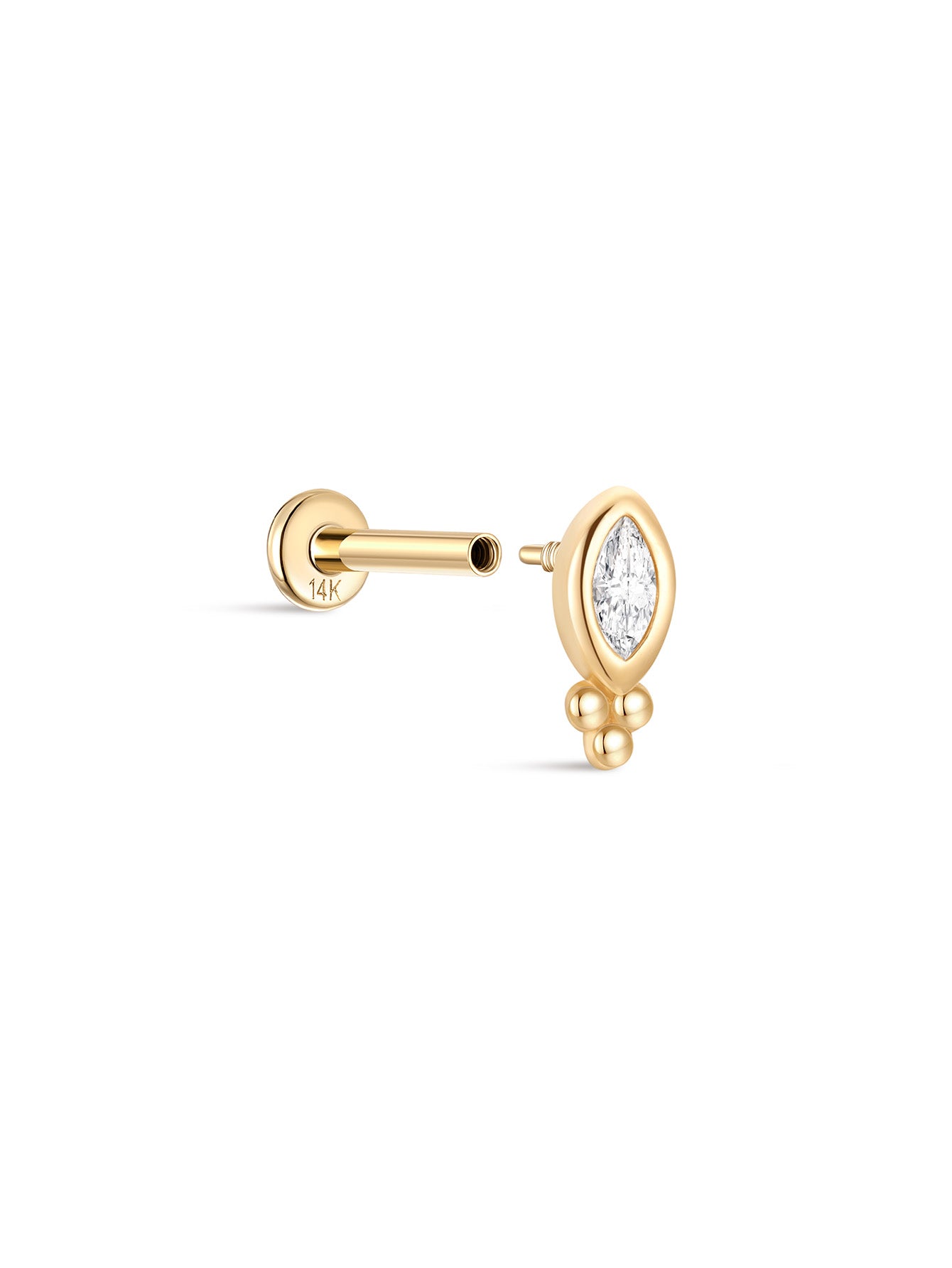 925 Sterling Silver Marquise Ear Piercing Stud-aurivna
