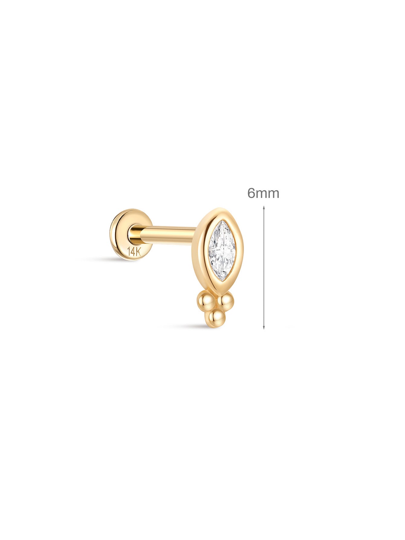 925 Sterling Silver Marquise Ear Piercing Stud-aurivna