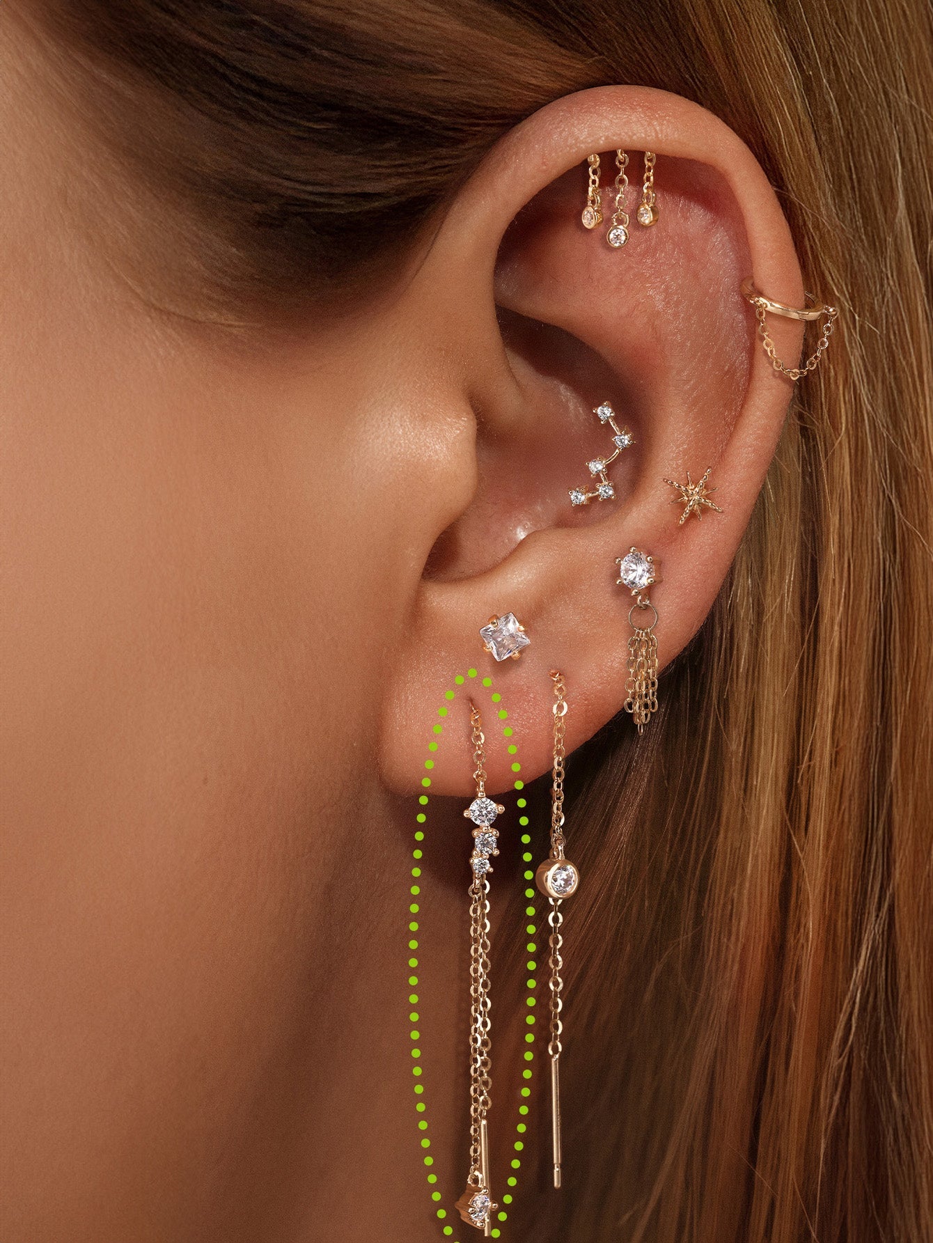 925 Sterling Silver Multi-diamond Tassel Chain Hoop Charm Ear Wire-aurivna