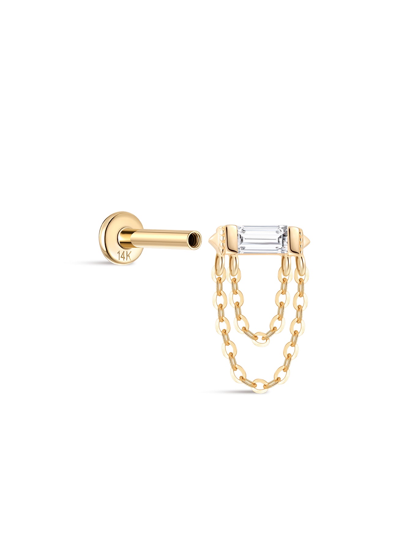 14K Solid Gold Rectangular Solitaire Tassel Flatback-aurivna