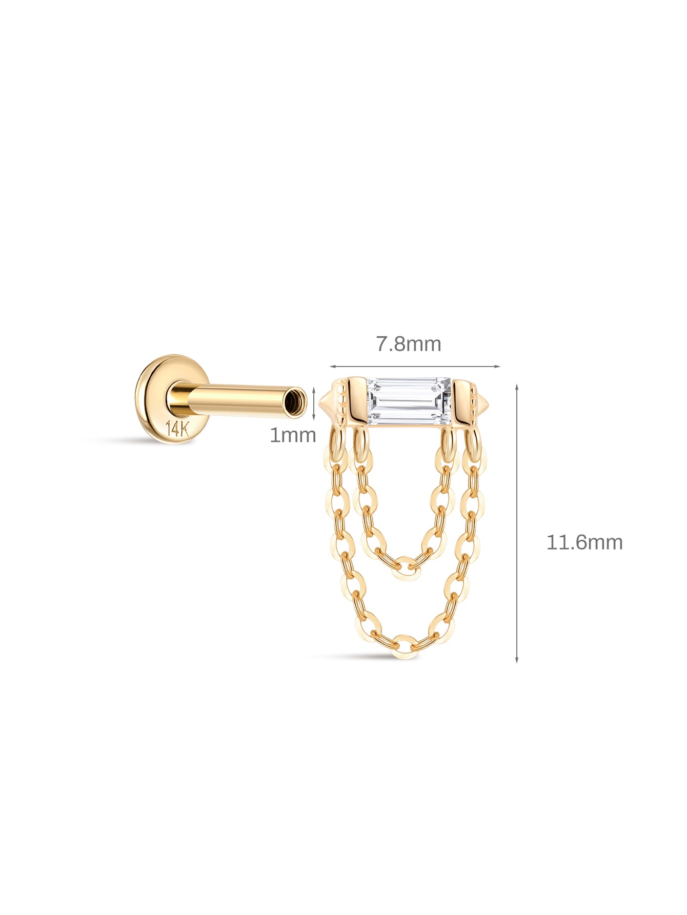 14K Solid Gold Rectangular Solitaire Tassel Flatback-aurivna
