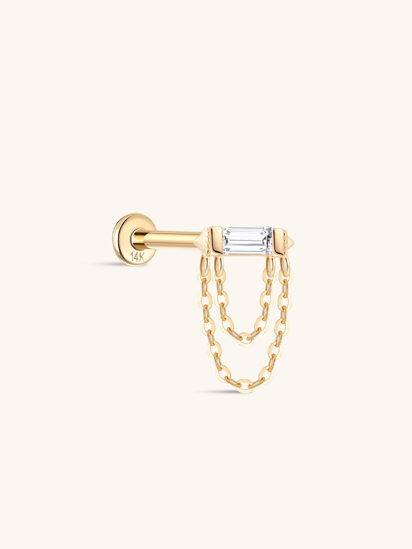 14K Solid Gold Rectangular Solitaire Tassel Flatback-aurivna