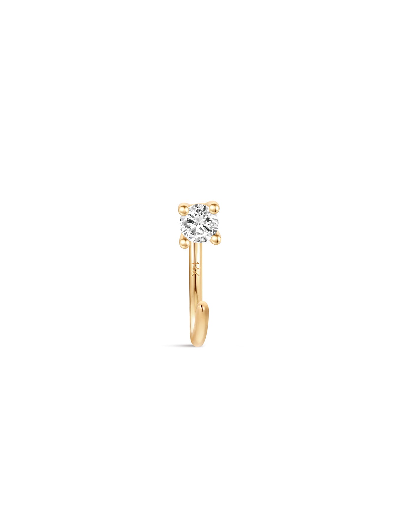14K Solid Gold Round Four-claw Open Huggie Earrings-aurivna