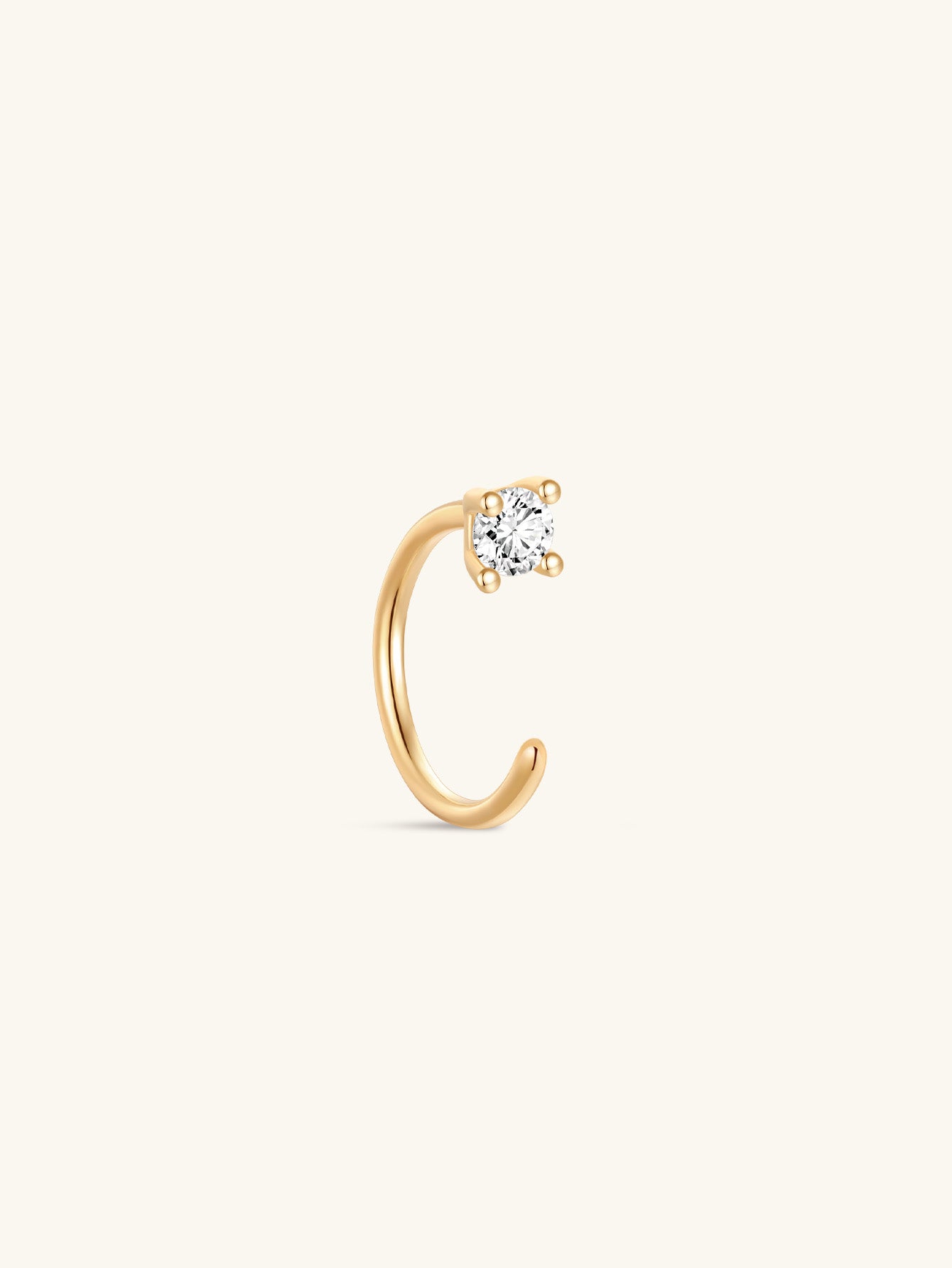 14K Solid Gold Round Four-claw Open Huggie Earrings-aurivna