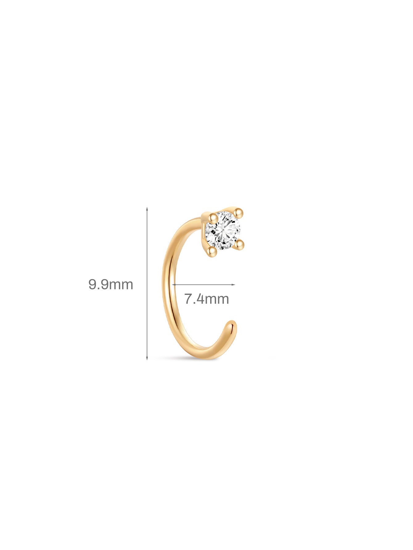 14K Solid Gold Round Four-claw Open Huggie Earrings-aurivna