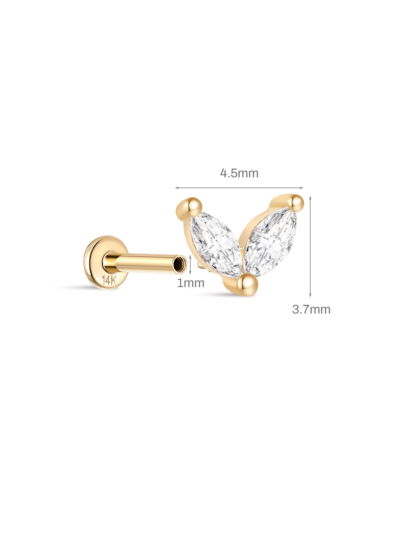 14K Solid Gold Marquise CZ Flat Back-aurivna