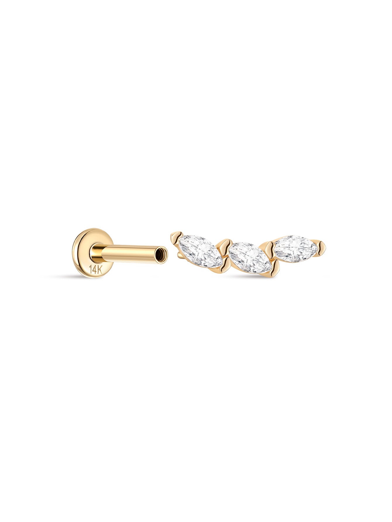 925 Sterling Silver Single Row Marquise Ear Piercing Stud-aurivna