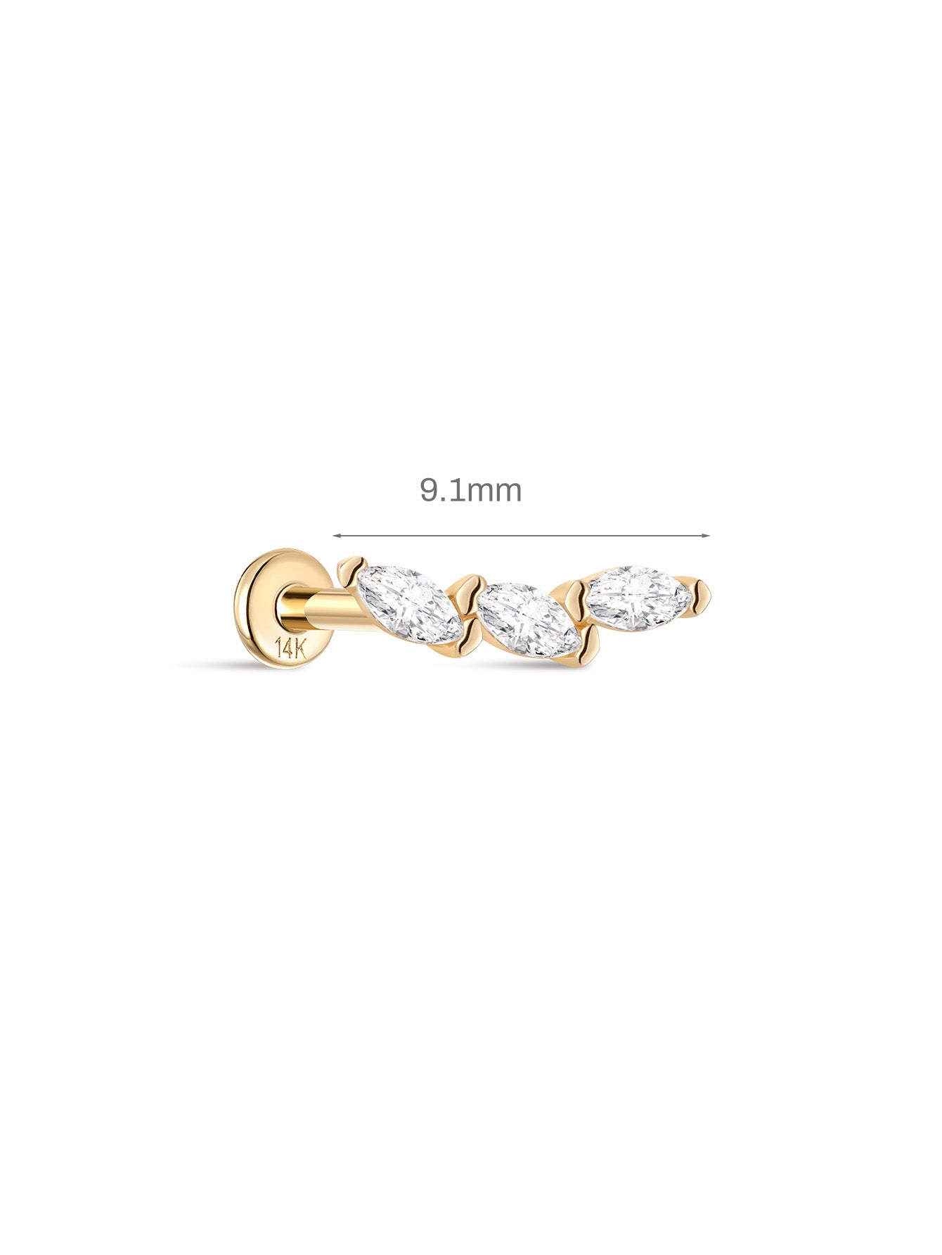 925 Sterling Silver Single Row Marquise Ear Piercing Stud-aurivna