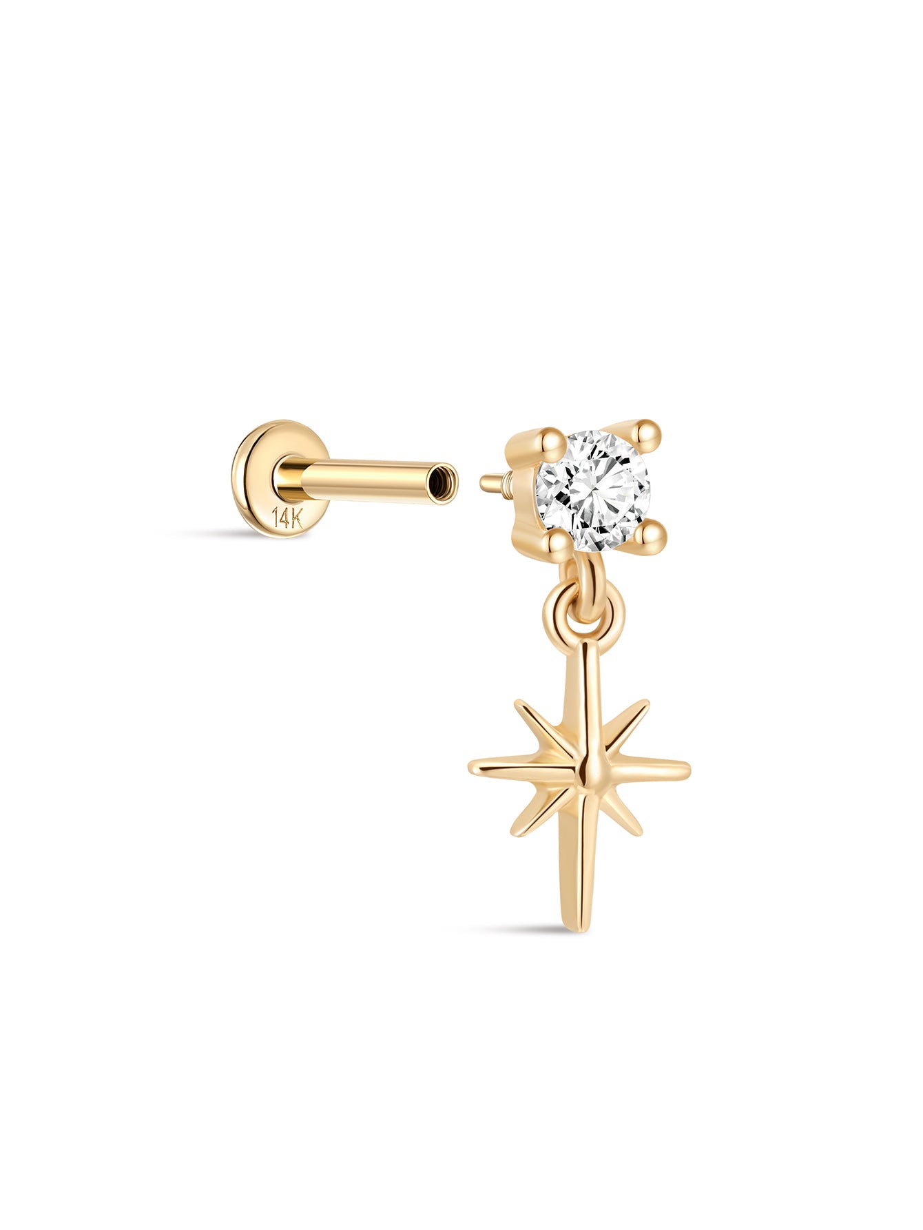 14K Solid Gold Eight-Pointed Star Flatback-aurivna