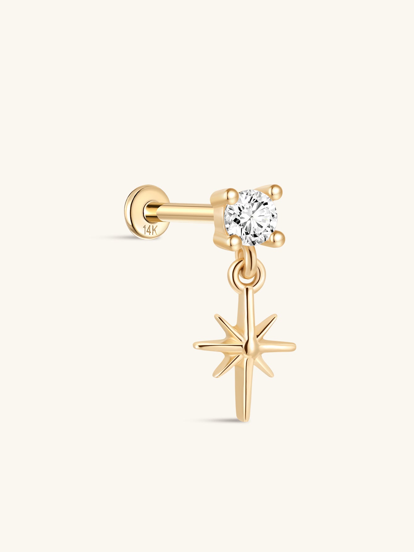 14K Solid Gold Eight-Pointed Star Flatback-aurivna