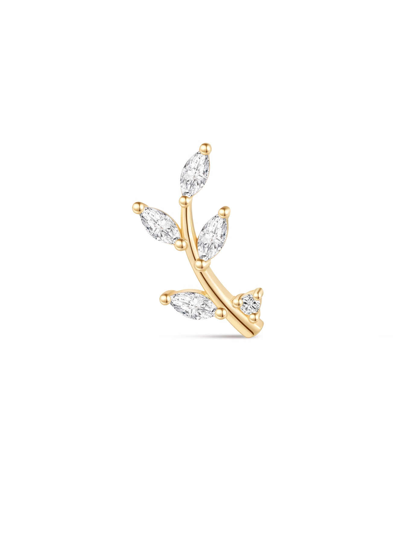 14K Solid Gold Leaf Marquise CZ Flat Back-aurivna