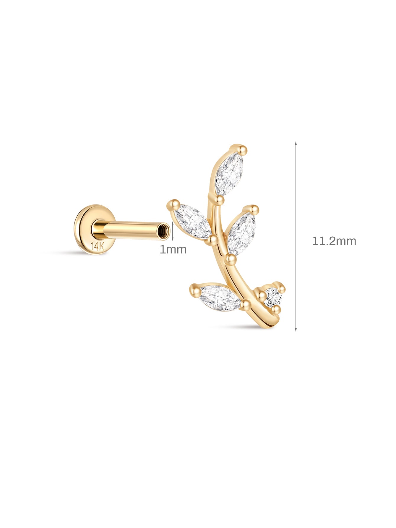 14K Solid Gold Leaf Marquise CZ Flat Back-aurivna