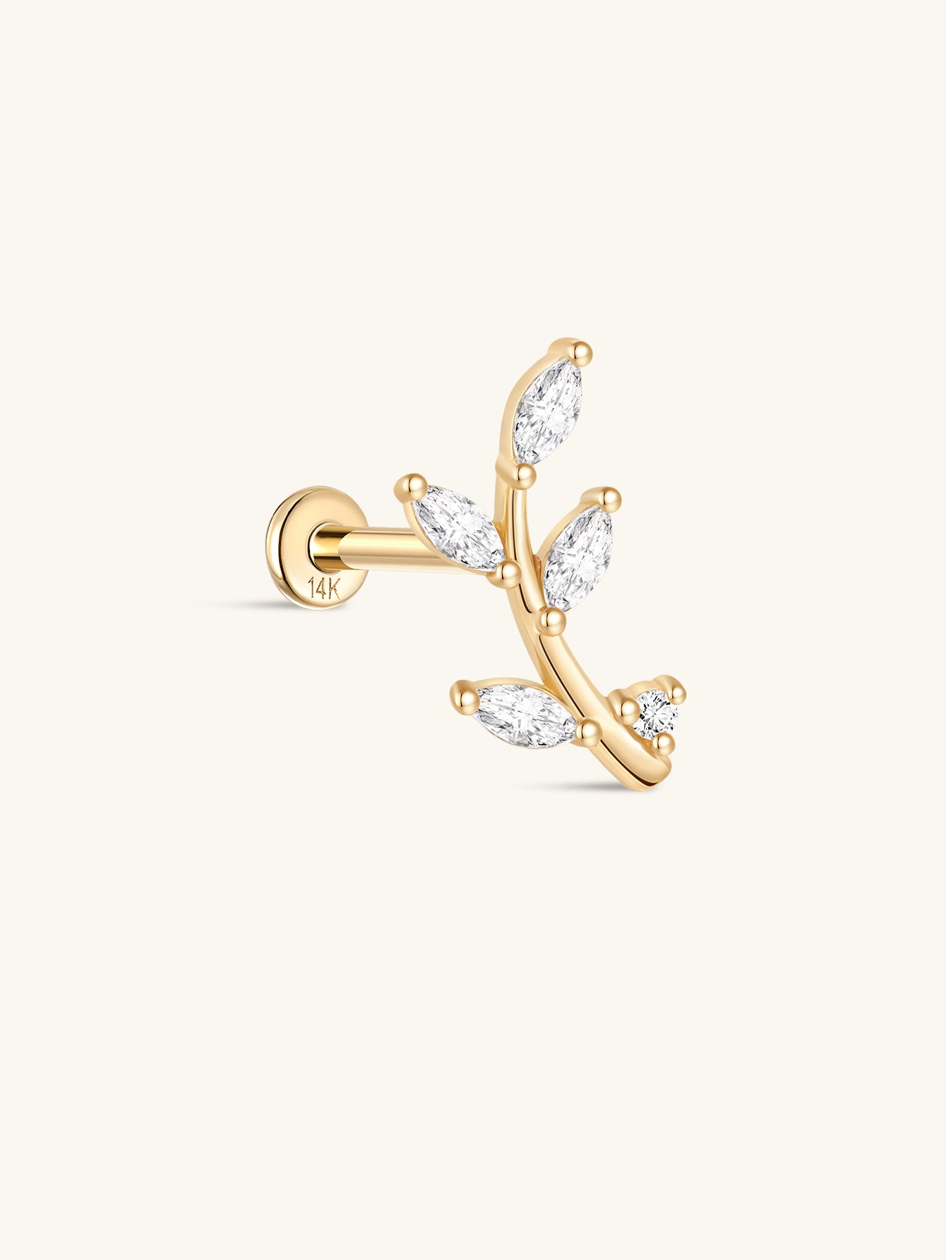 14K Solid Gold Leaf Marquise CZ Flat Back-aurivna