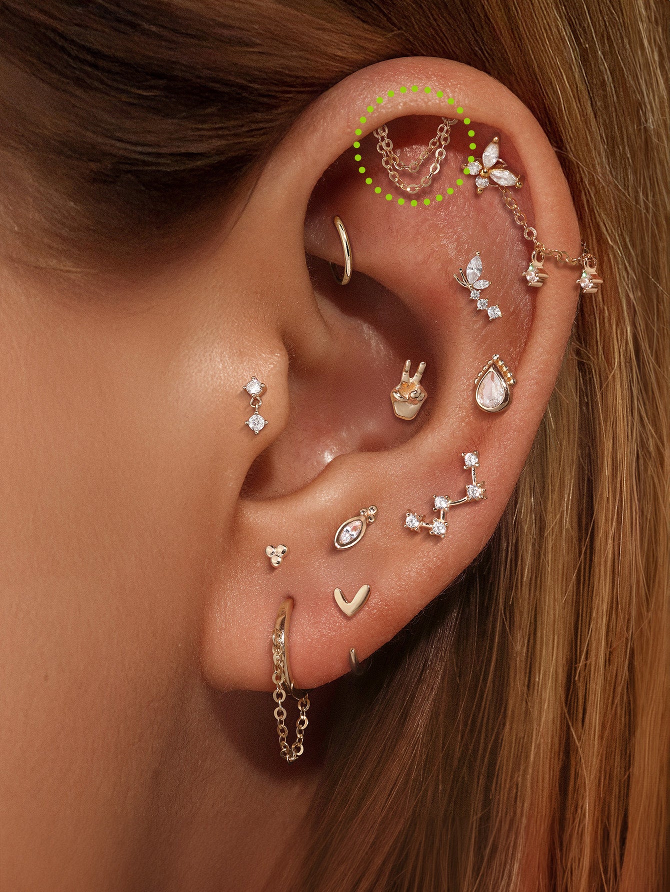 925 Sterling Silver Double Tassel Chain Ear Piercing Stud-aurivna