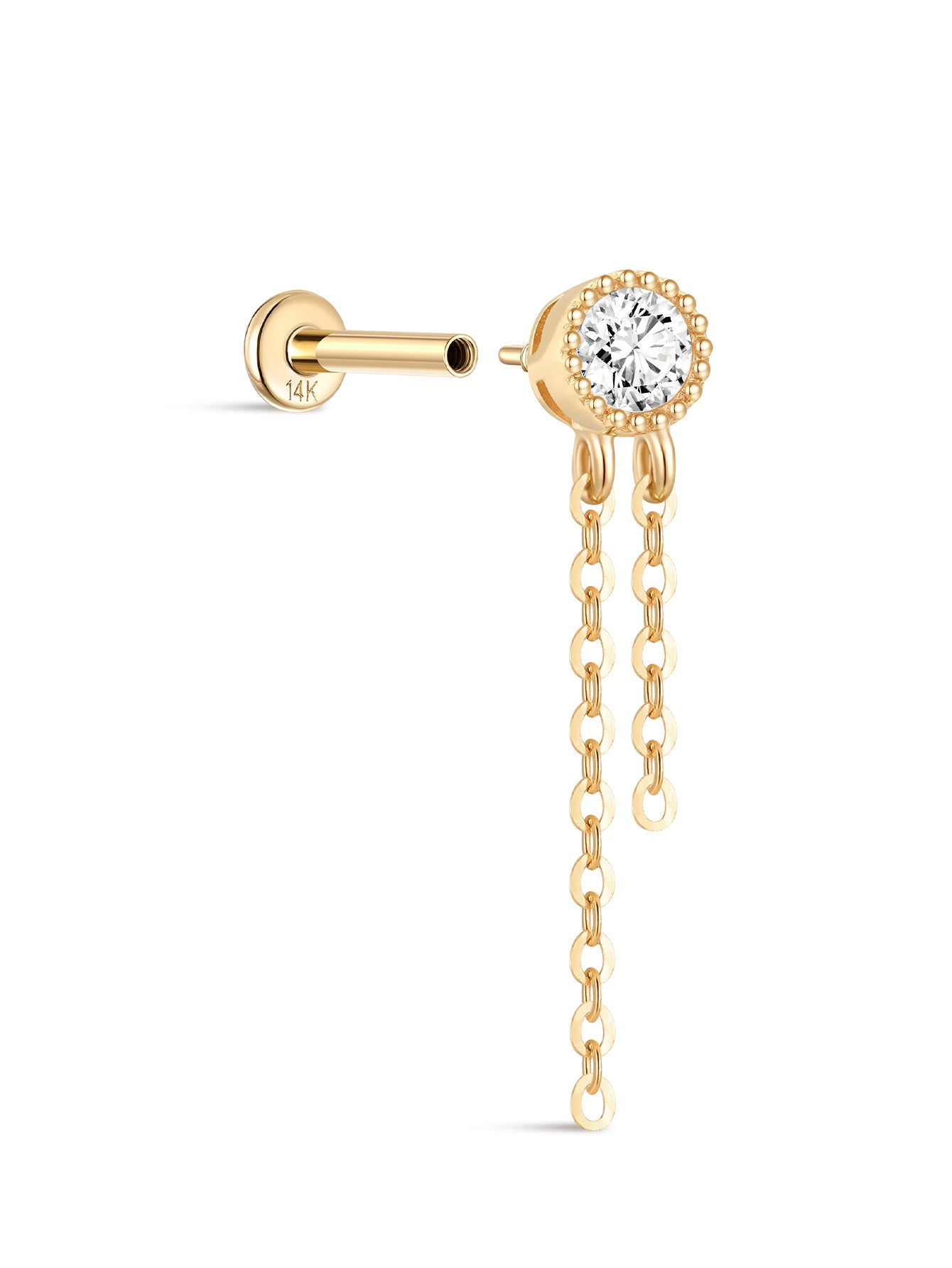 14k Solid Gold Single-stone Flat Back Stud Earrings-aurivna