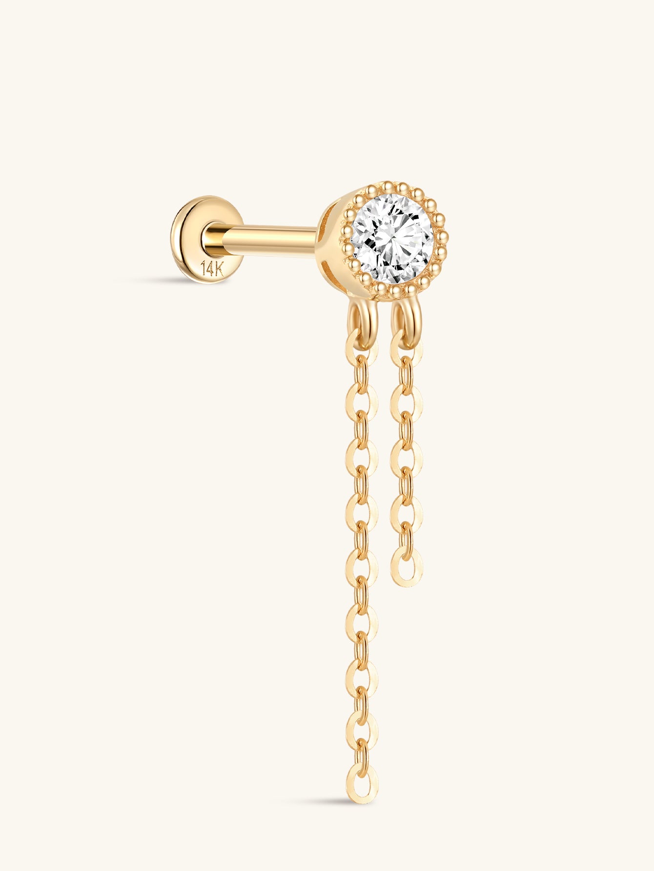 14k Solid Gold Single-stone Flat Back Stud Earrings-aurivna