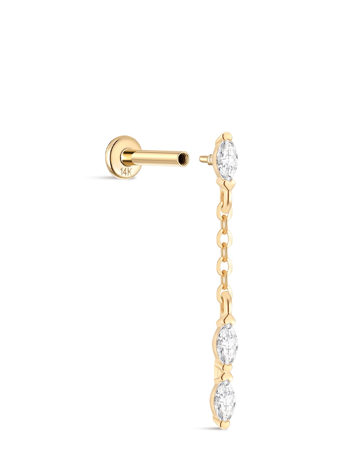 14k Solid Gold Marquise Flat Back Stud Earrings-aurivna