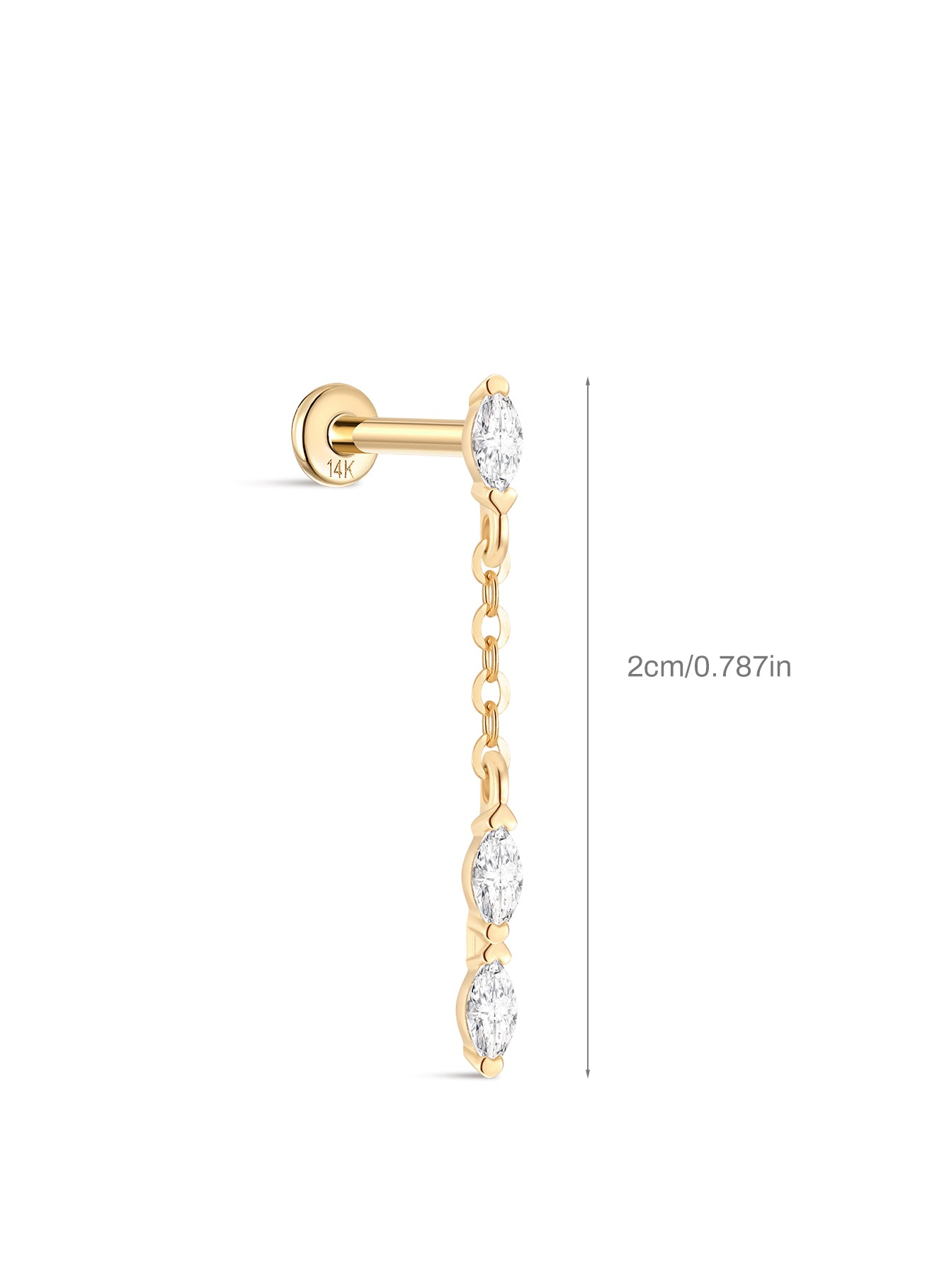 14k Solid Gold Marquise Flat Back Stud Earrings-aurivna