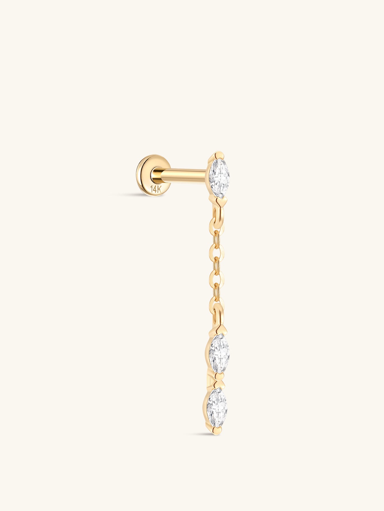 14k Solid Gold Marquise Flat Back Stud Earrings-aurivna