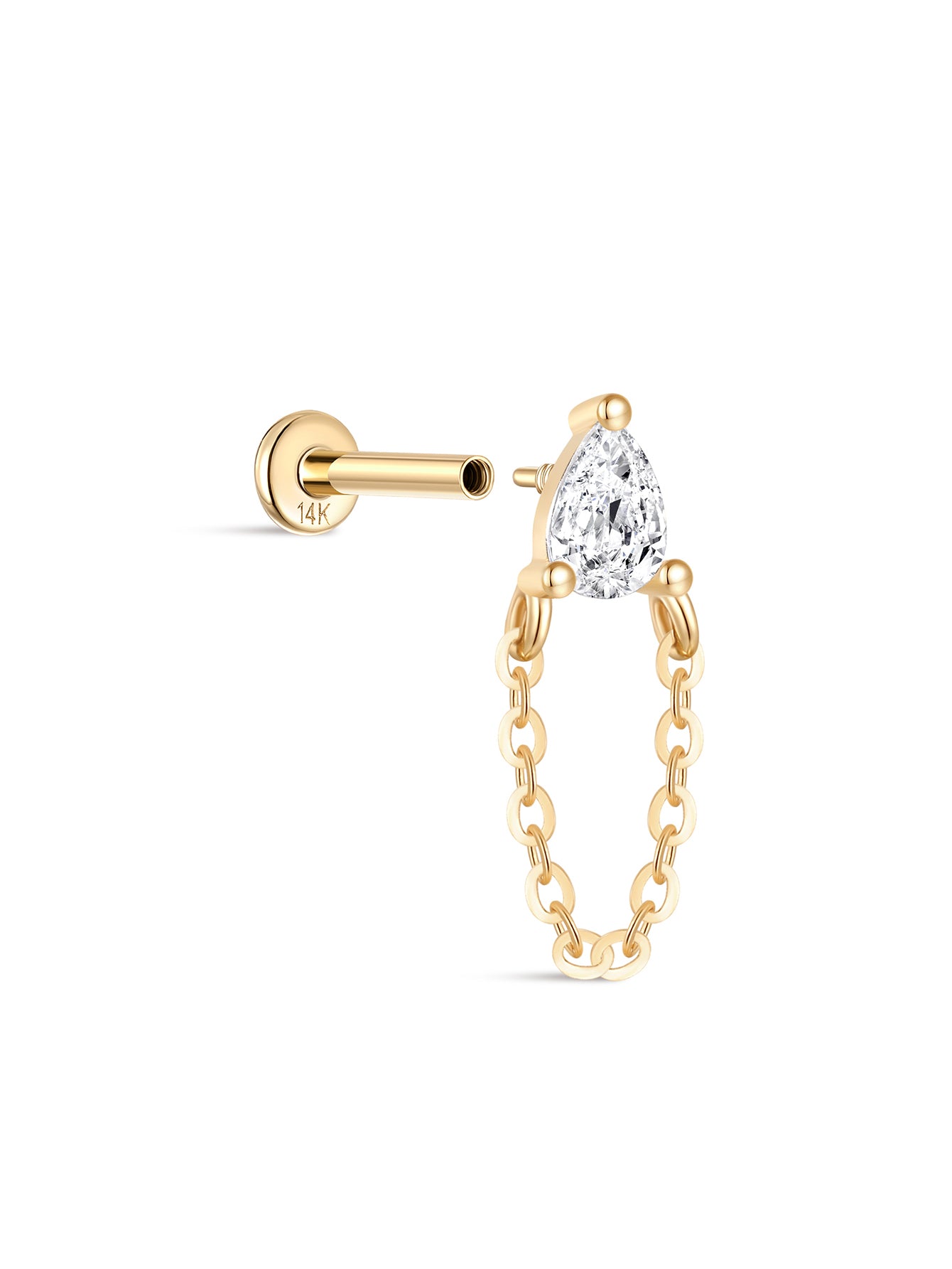 14k Solid Gold Crystal Dewdrop Tassel Stud-aurivna