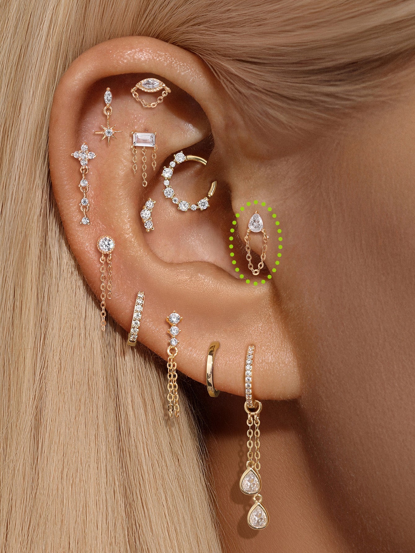 14k Solid Gold Crystal Dewdrop Tassel Stud-aurivna