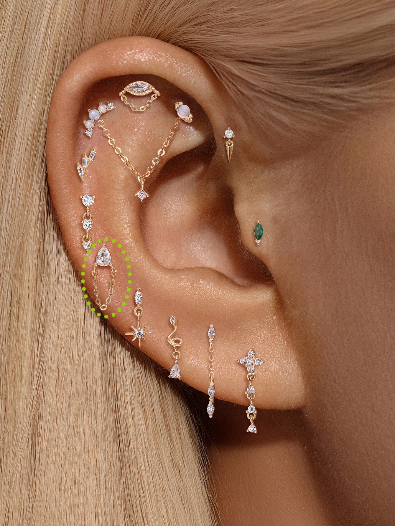 14k Solid Gold Crystal Dewdrop Tassel Stud-aurivna