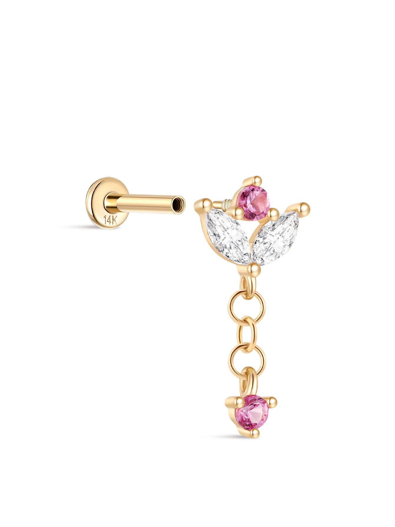 925 Sterling Silver Marquise Tassel Piercing Flatback Stud-aurivna