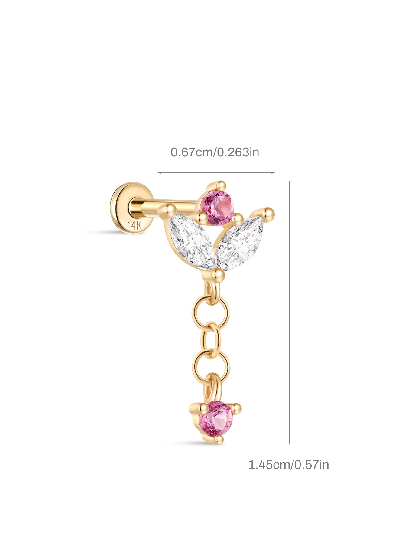 925 Sterling Silver Marquise Tassel Piercing Flatback Stud-aurivna