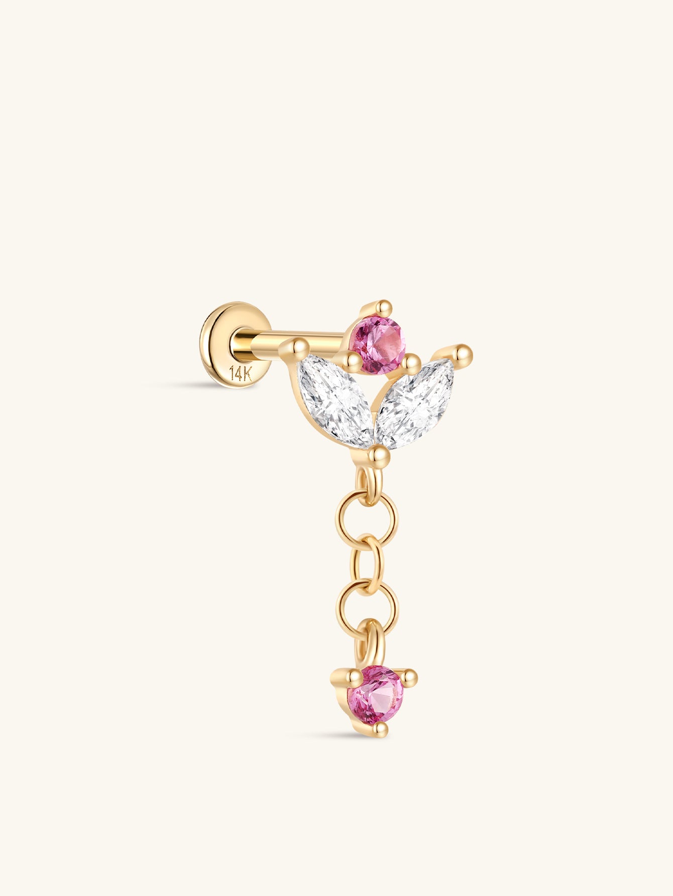 925 Sterling Silver Marquise Tassel Piercing Flatback Stud-aurivna