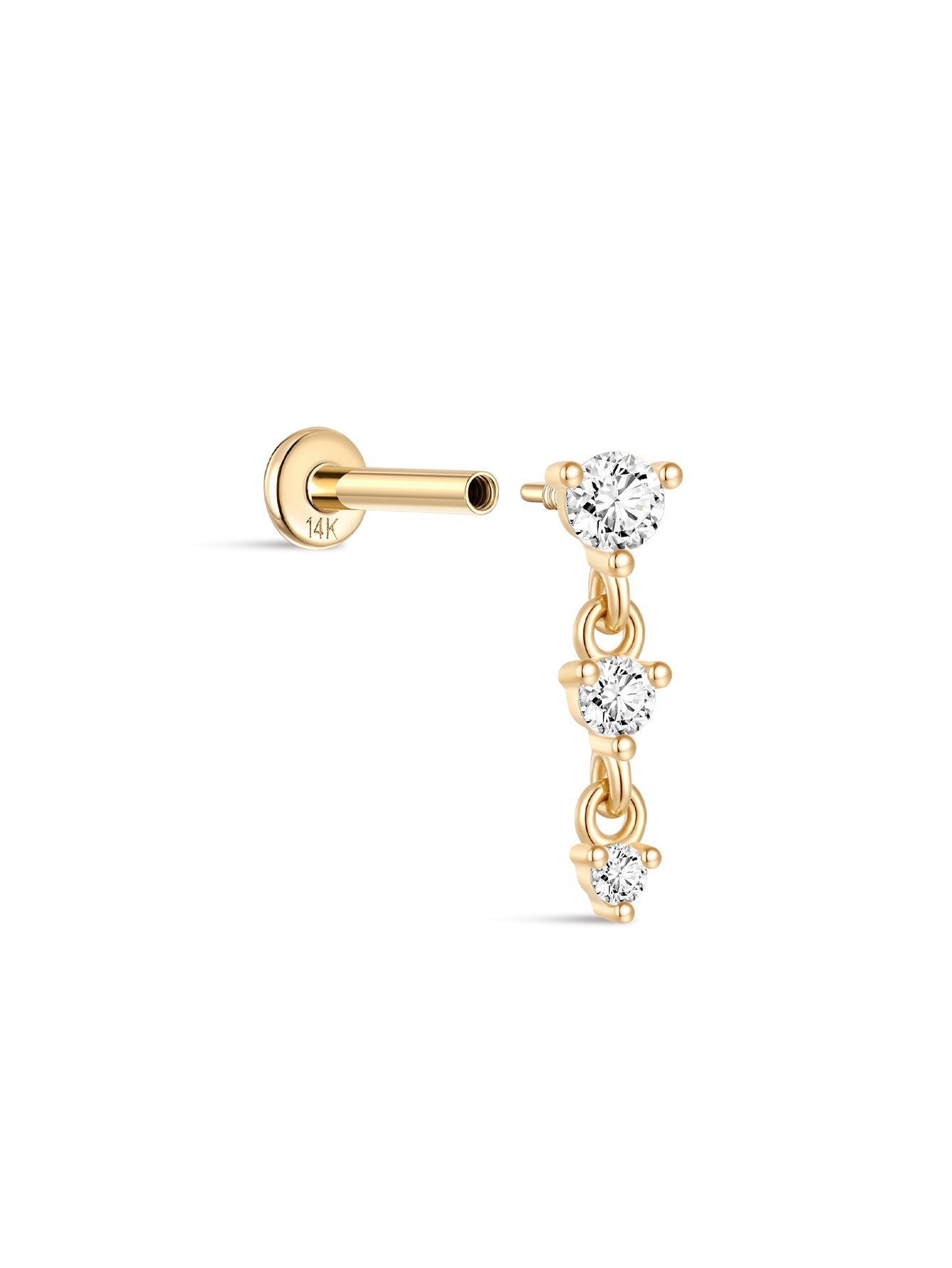 14k Solid Gold Single Row Prong Set Tassel Flatback Stud-aurivna