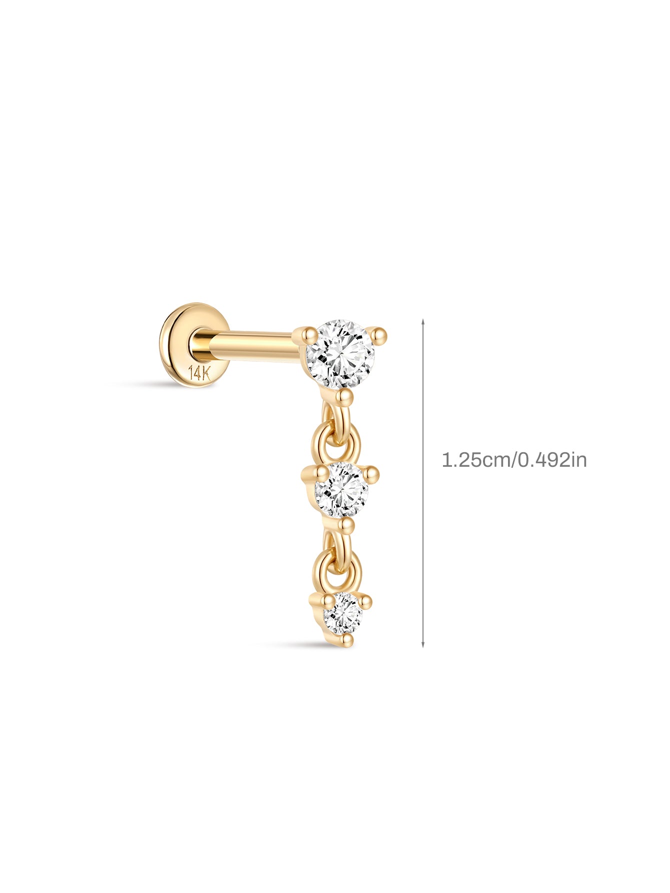 14k Solid Gold Single Row Prong Set Tassel Flatback Stud-aurivna