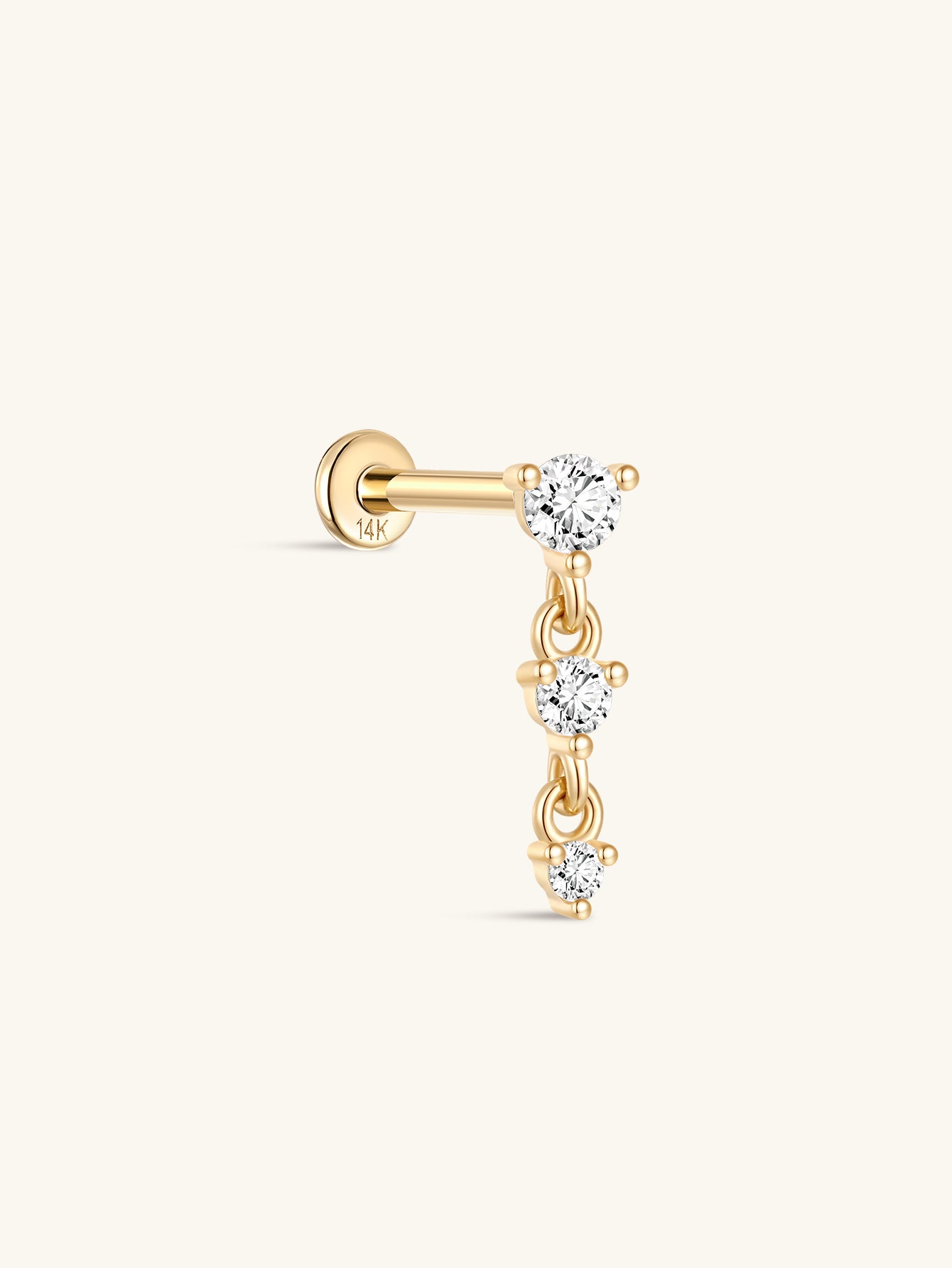 14k Solid Gold Single Row Prong Set Tassel Flatback Stud-aurivna