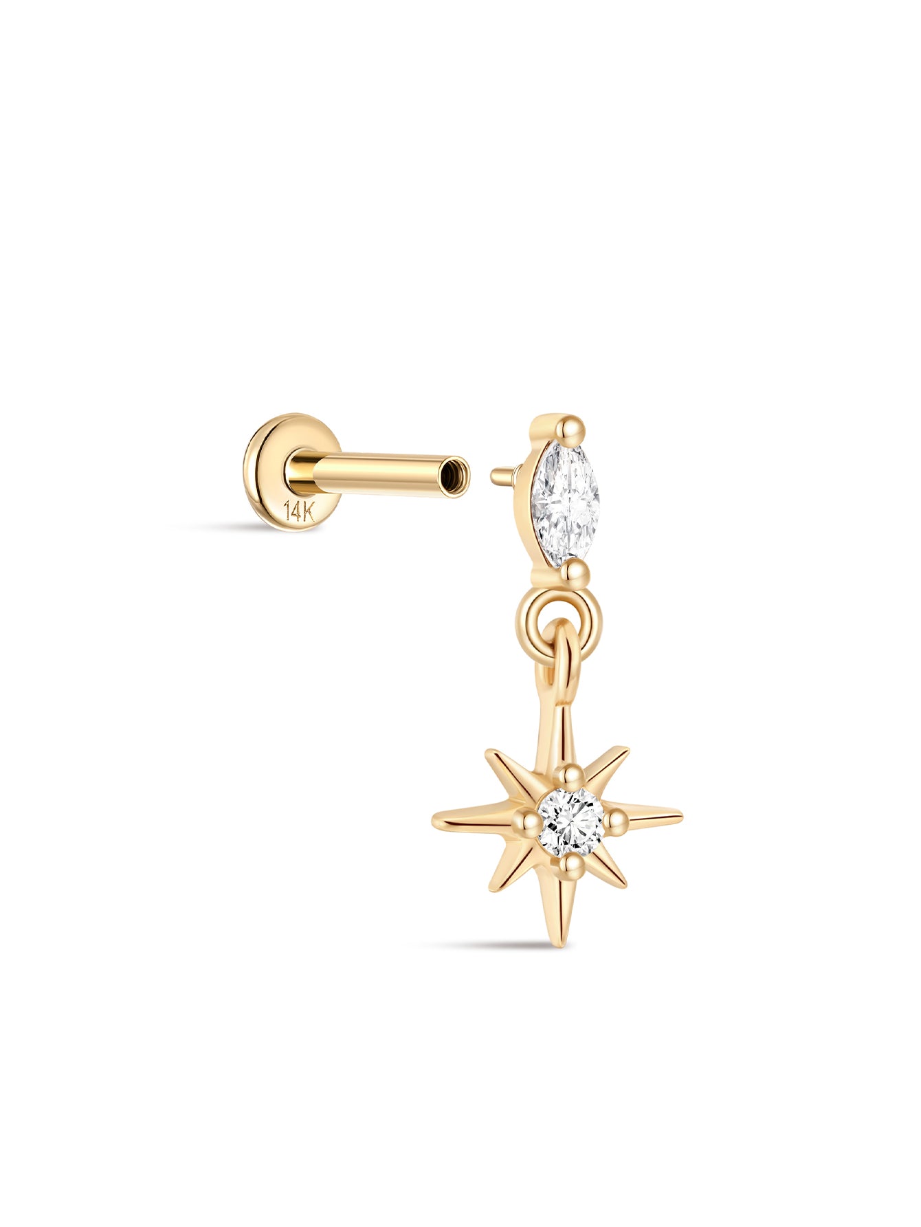 14K Solid Gold Marquise North Star Flatback Stud-aurivna