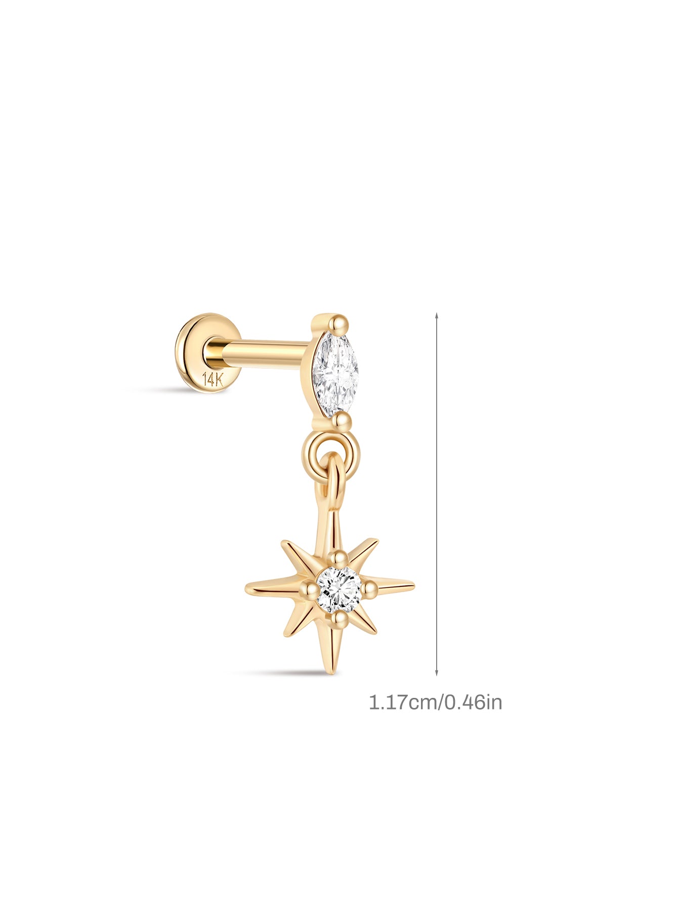 14K Solid Gold Marquise North Star Flatback Stud-aurivna