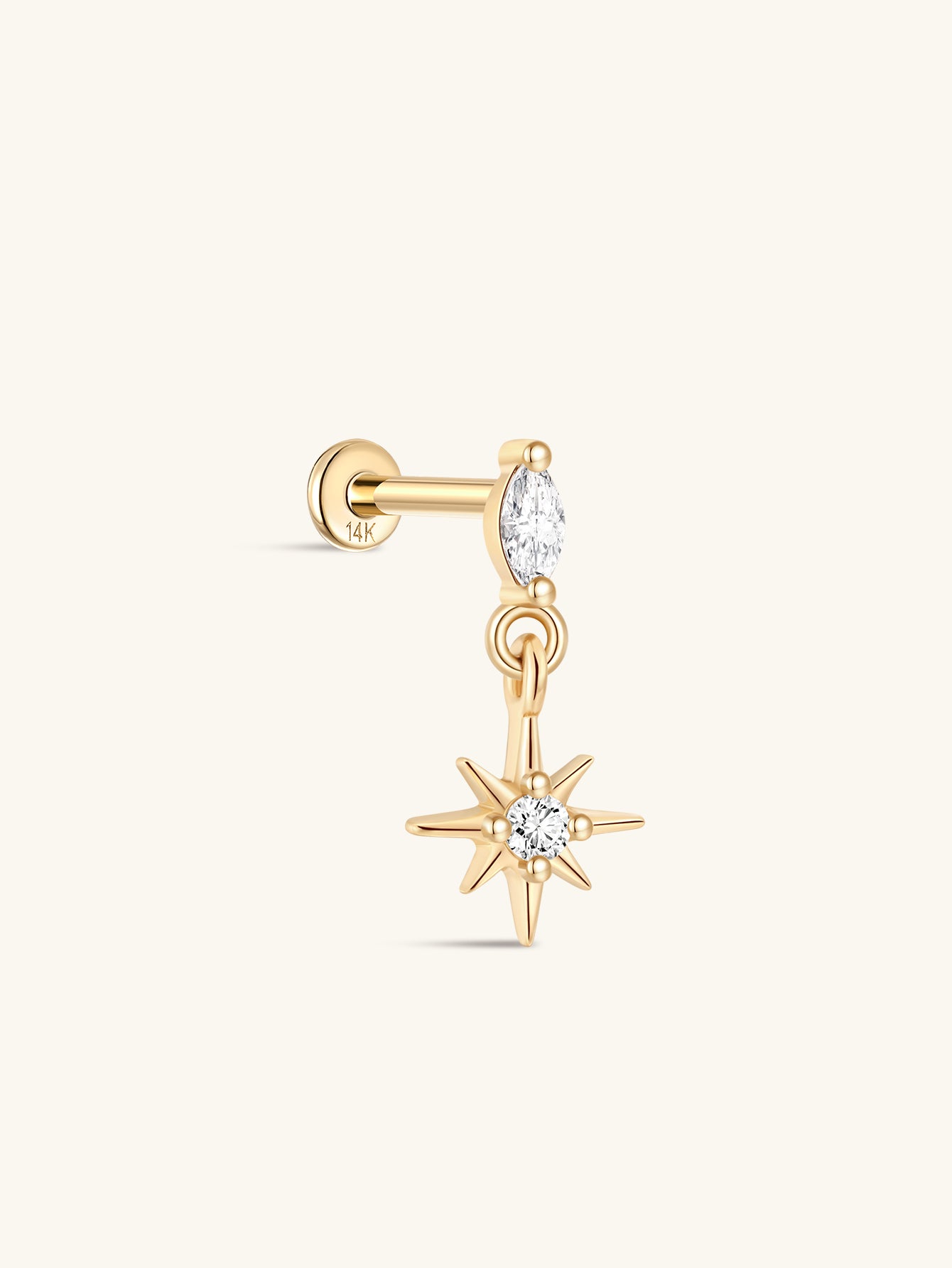 14K Solid Gold Marquise North Star Flatback Stud-aurivna