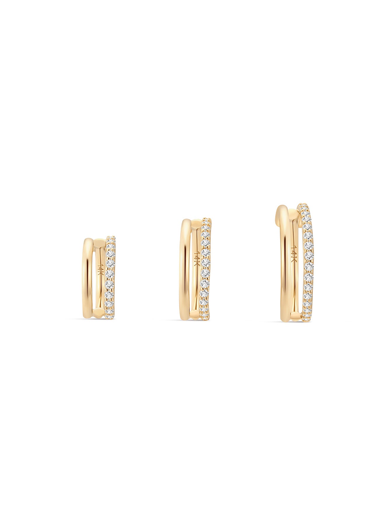 14K Solid Gold Double-layer Single Row Pave Hoop Earring-aurivna