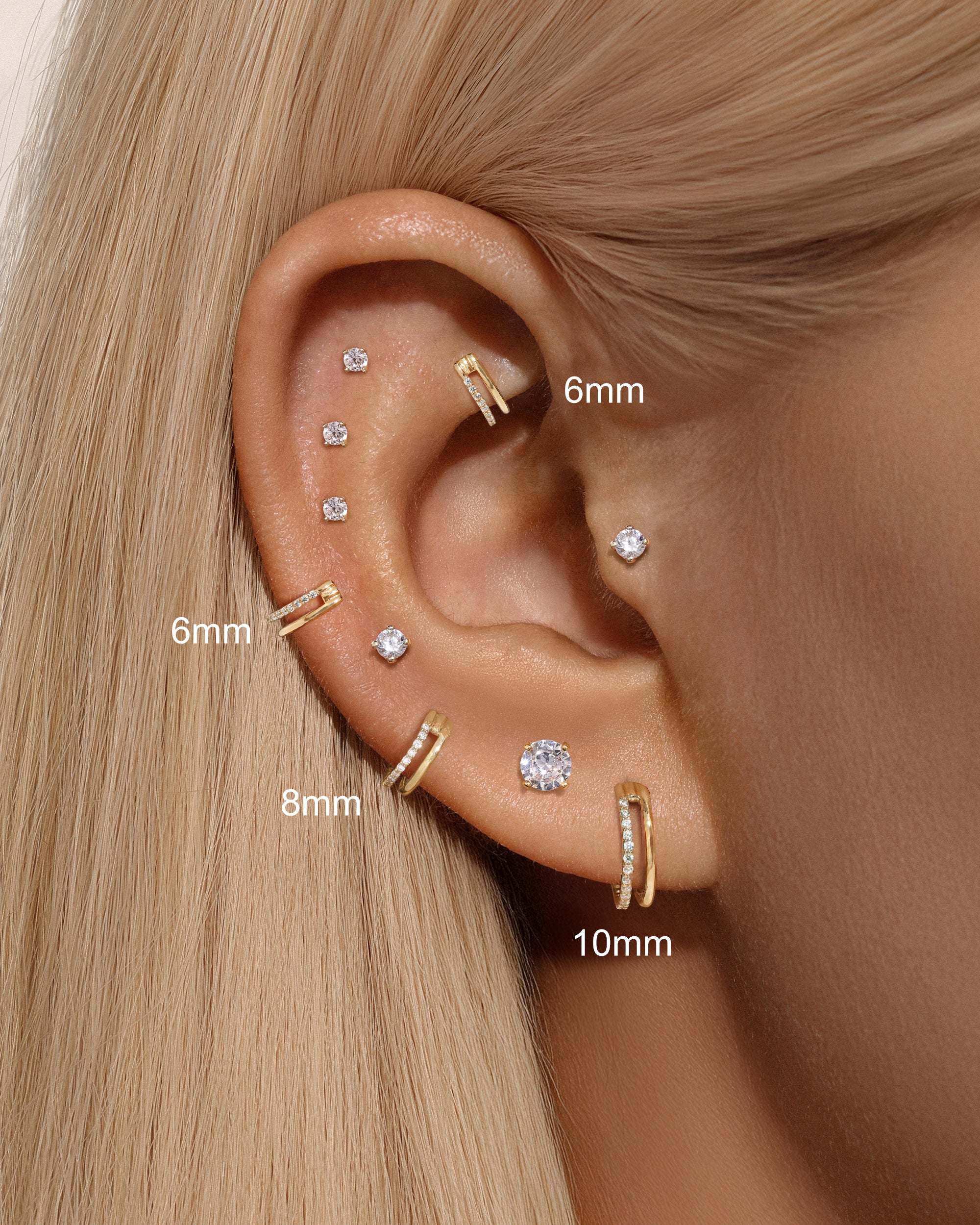 14K Solid Gold Double-layer Single Row Pave Hoop Earring-aurivna