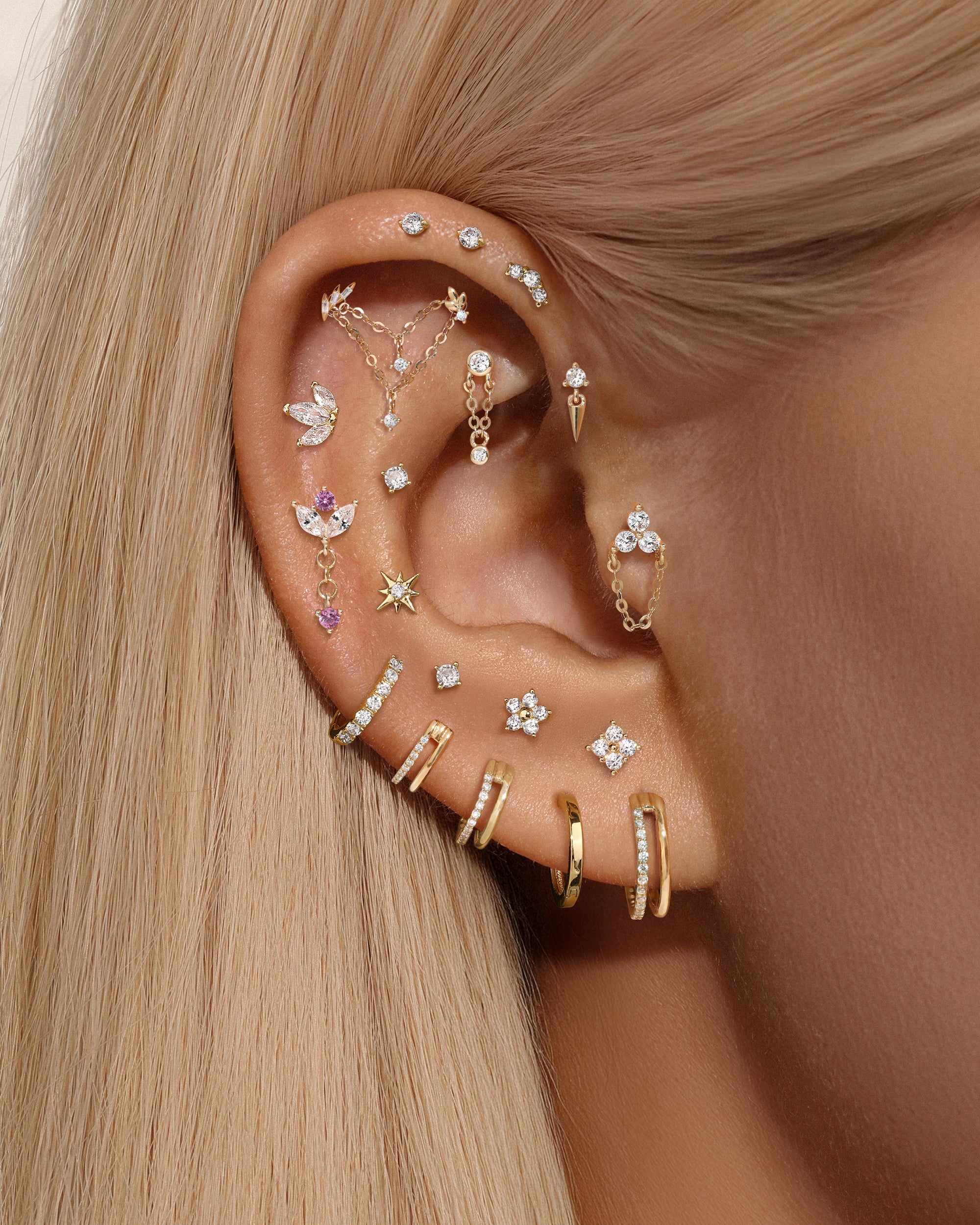 14K Solid Gold Double-layer Single Row Pave Hoop Earring-aurivna