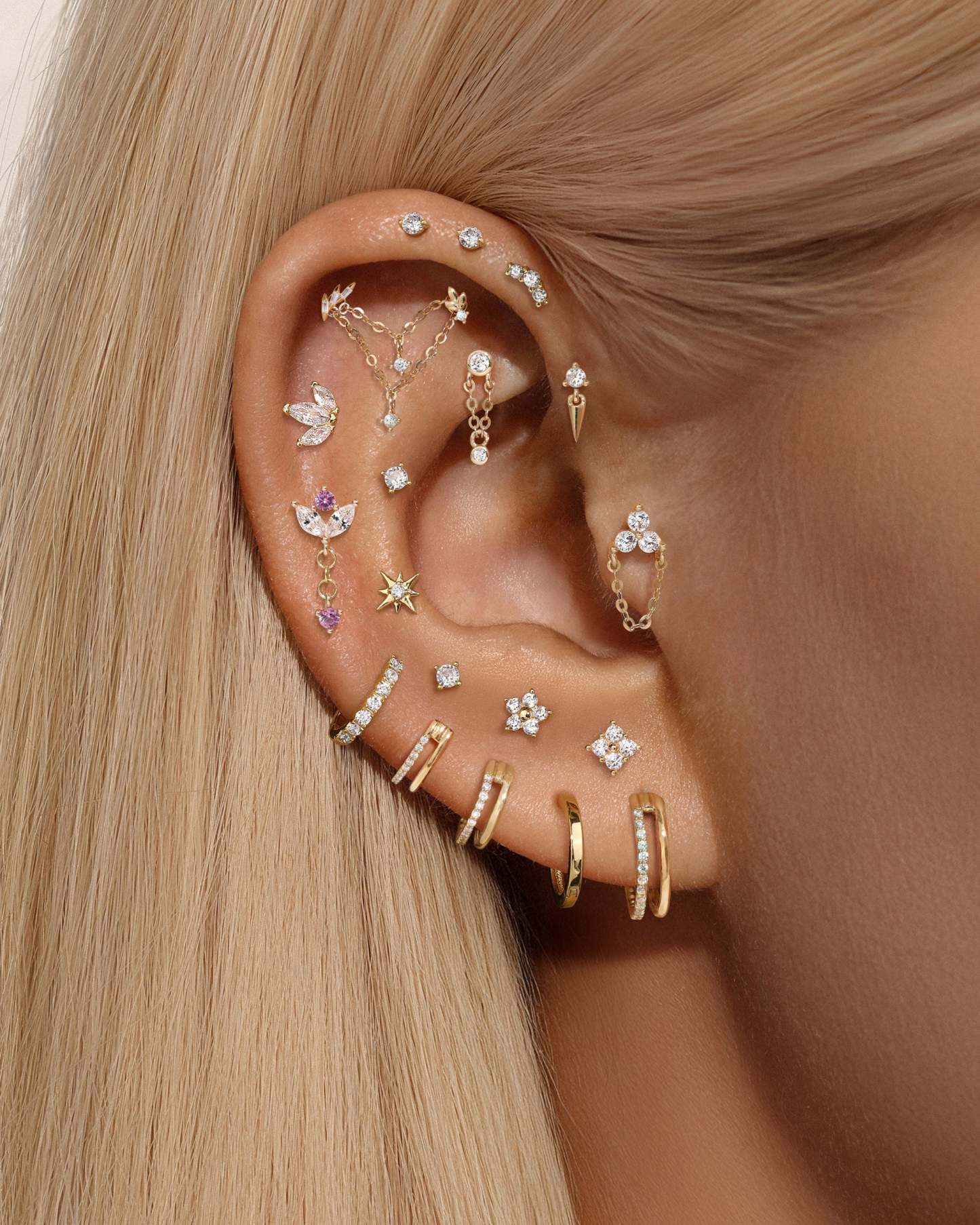 14K Solid Gold Double-layer Single Row Pave Hoop Earring-aurivna