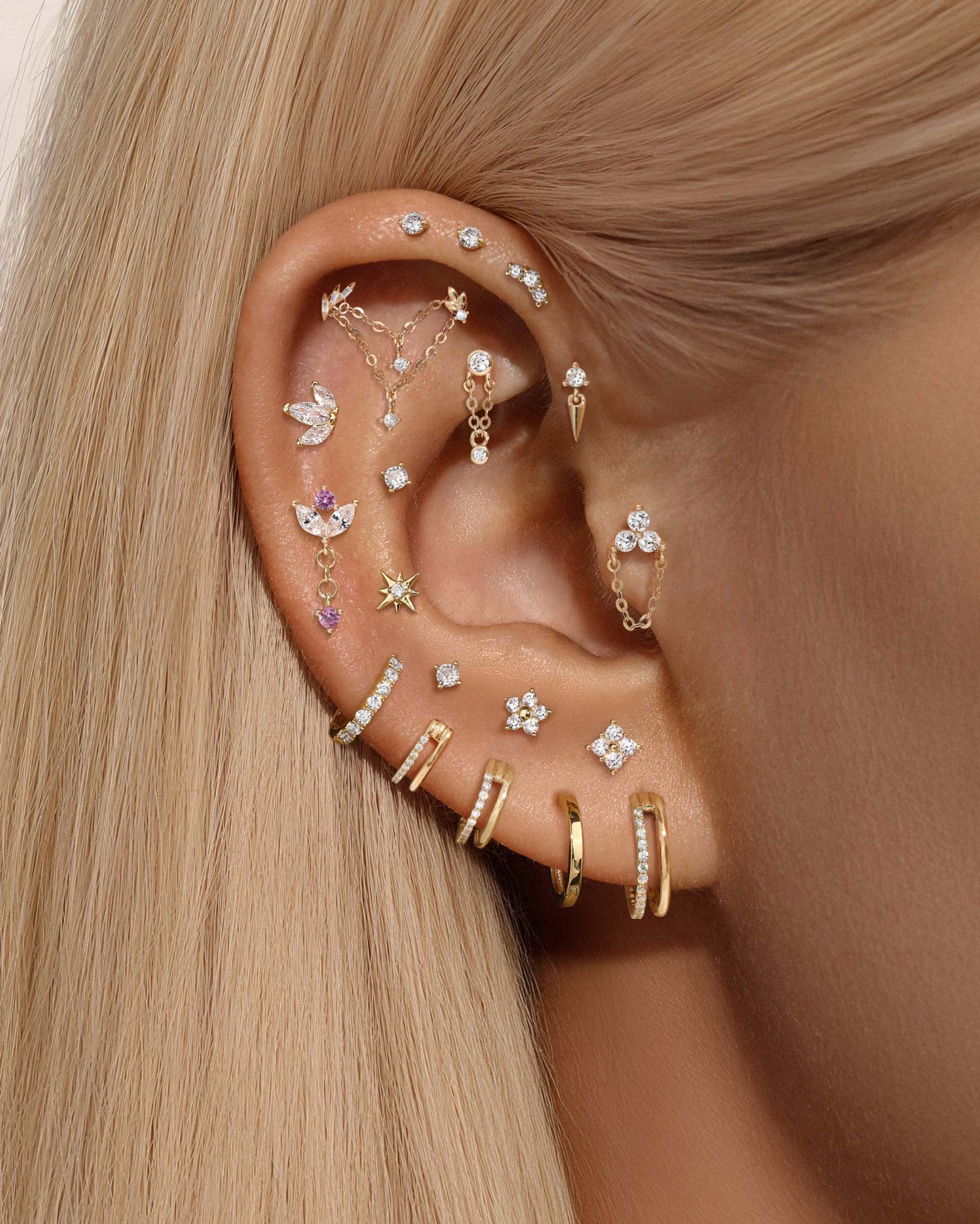 14K Solid Gold Double-layer Single Row Pave Hoop Earring-aurivna