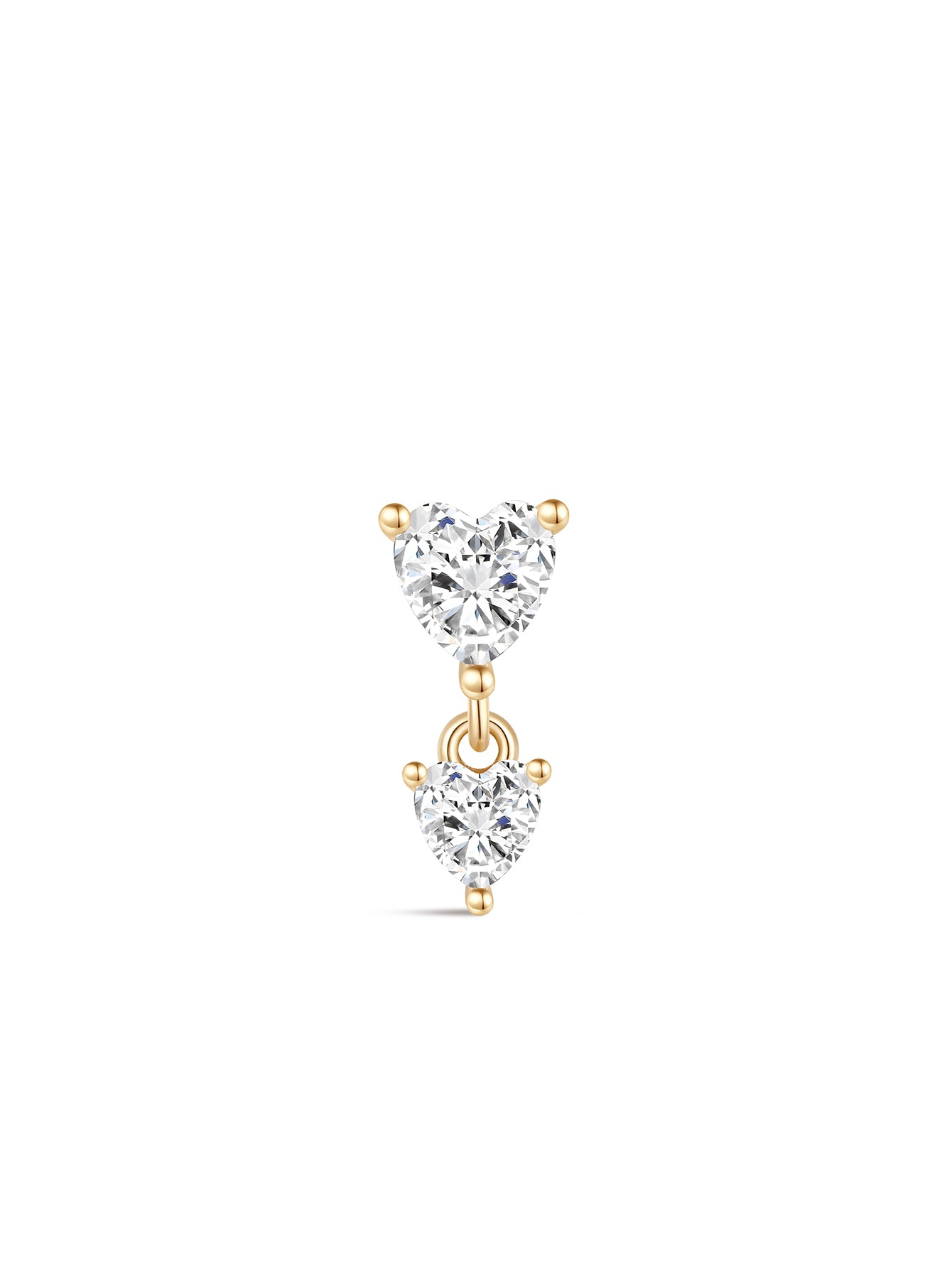 14K Solid Gold Double Heart Dangle Flatback Stud-aurivna