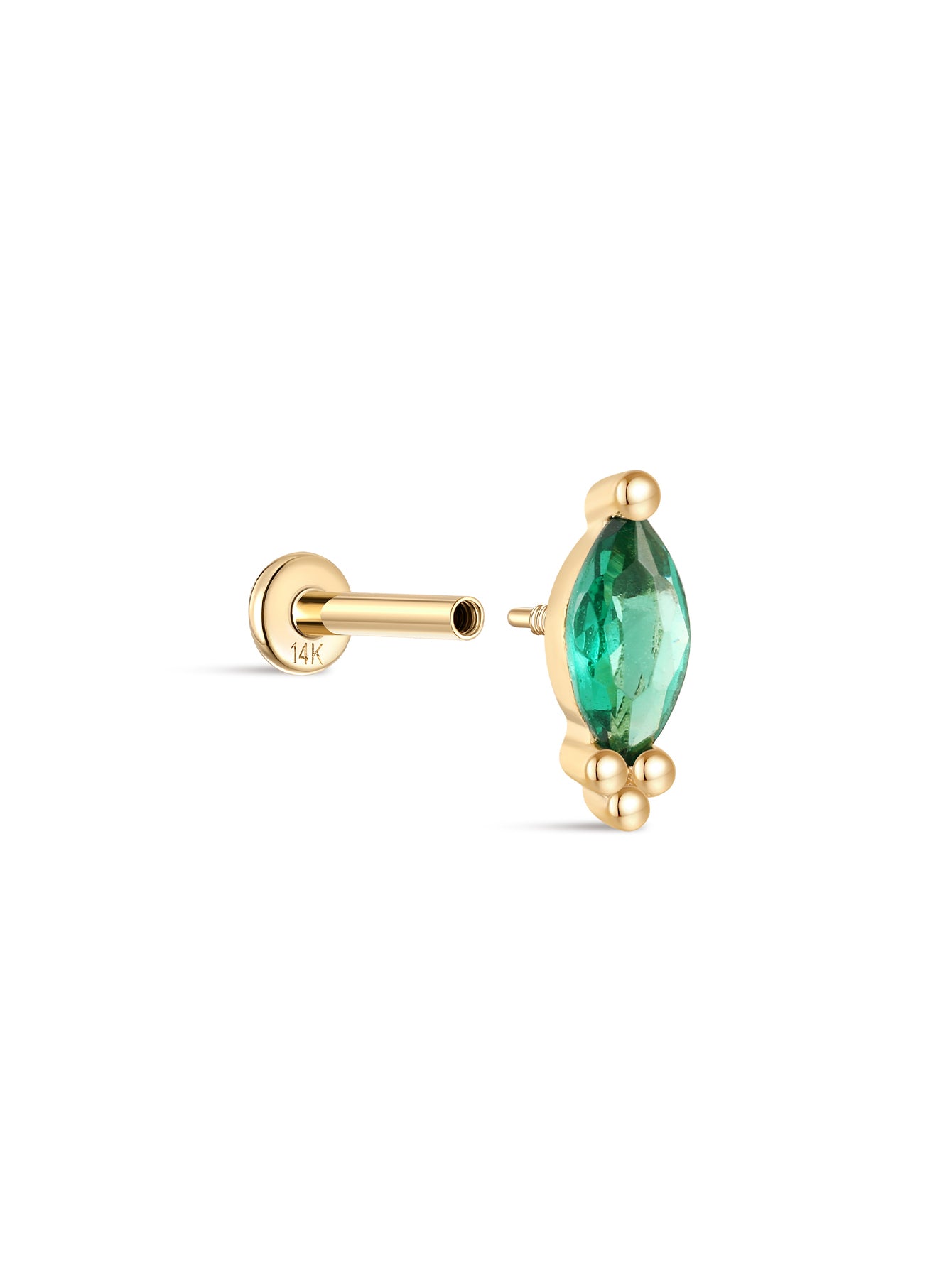 14K Solid Gold Green Marquise Flatback Stud-aurivna