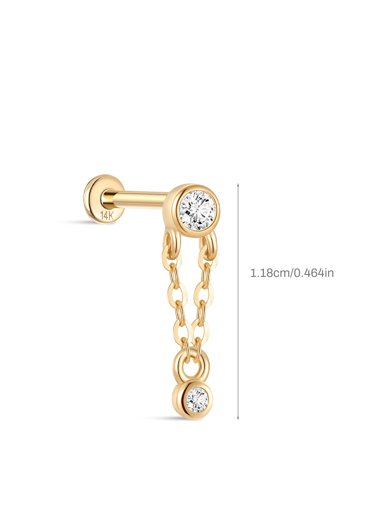 14K Solid Gold Double Bezel Chain Flatback Stud-aurivna