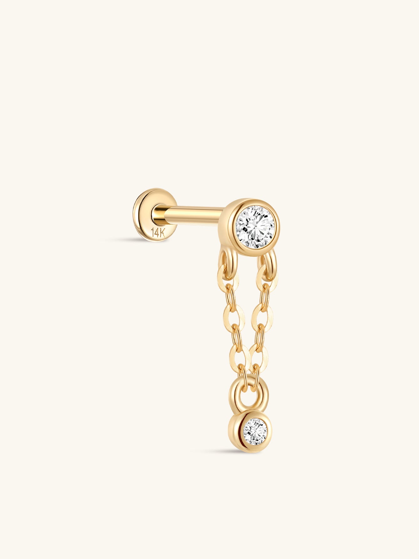 14K Solid Gold Double Bezel Chain Flatback Stud-aurivna