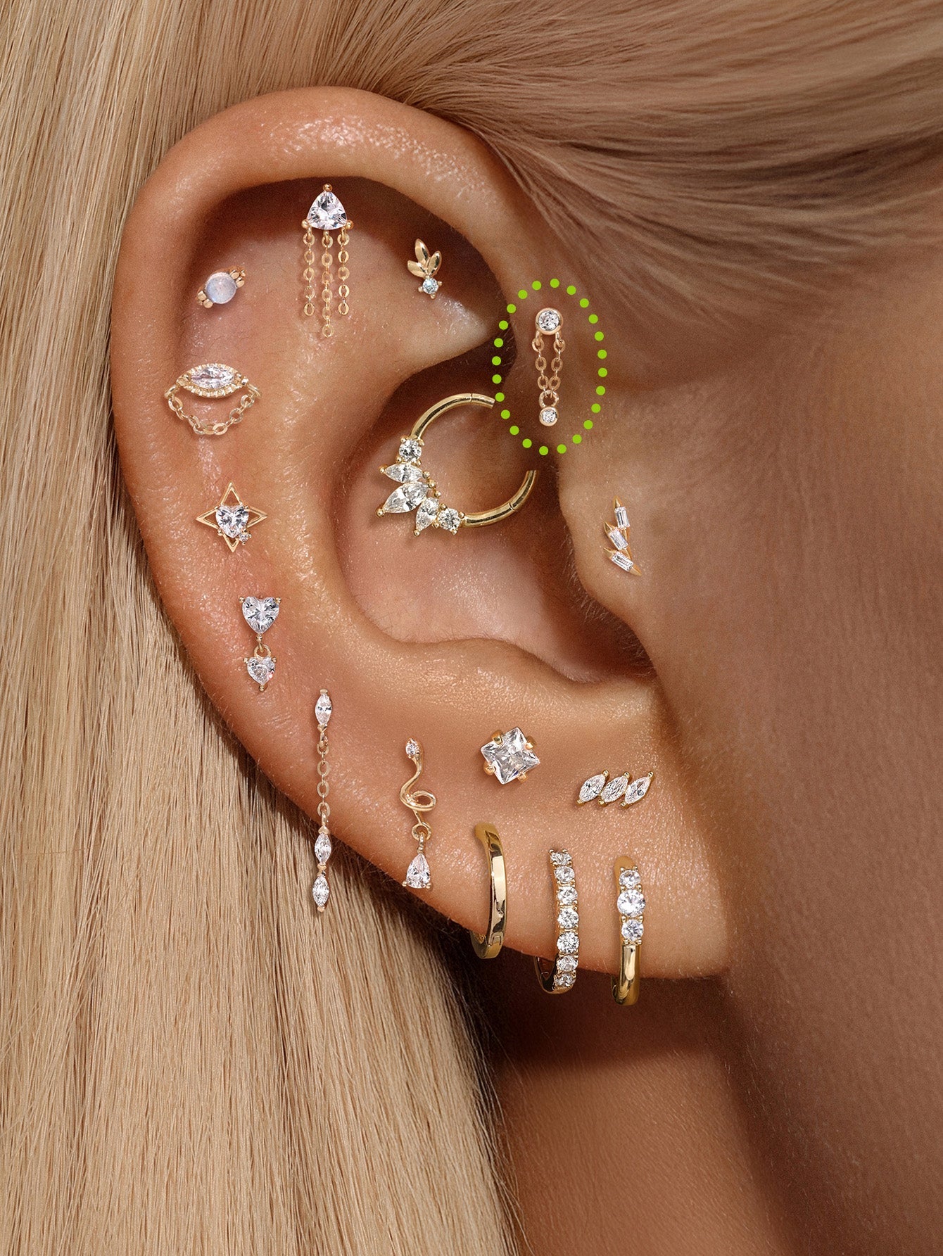 14K Solid Gold Double Bezel Chain Flatback Stud-aurivna