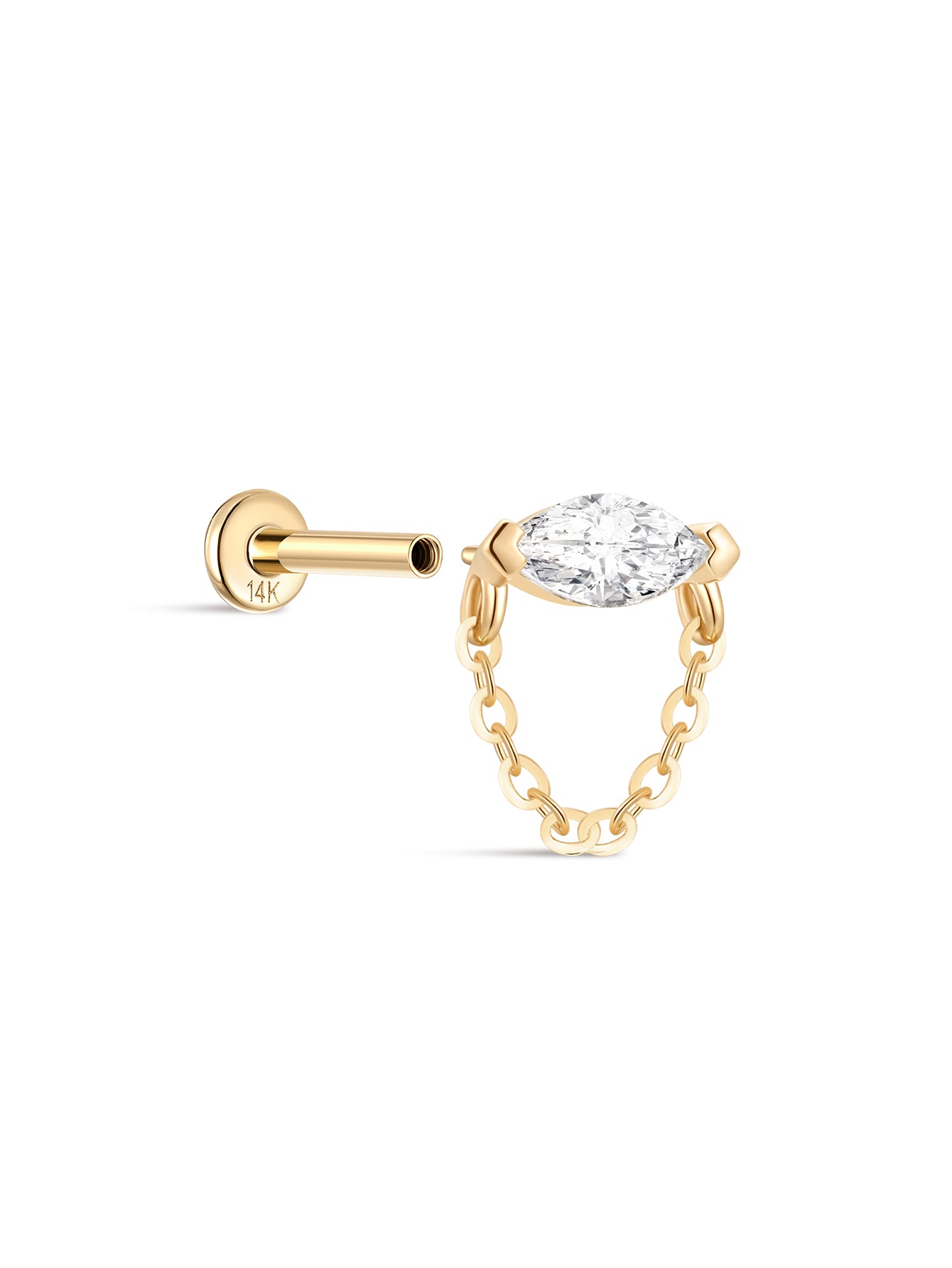 925 Sterling Silver Marquise Tassel Ear Piercing Stud-aurivna
