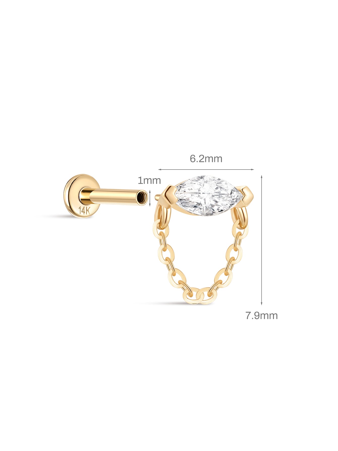 925 Sterling Silver Marquise Tassel Ear Piercing Stud-aurivna