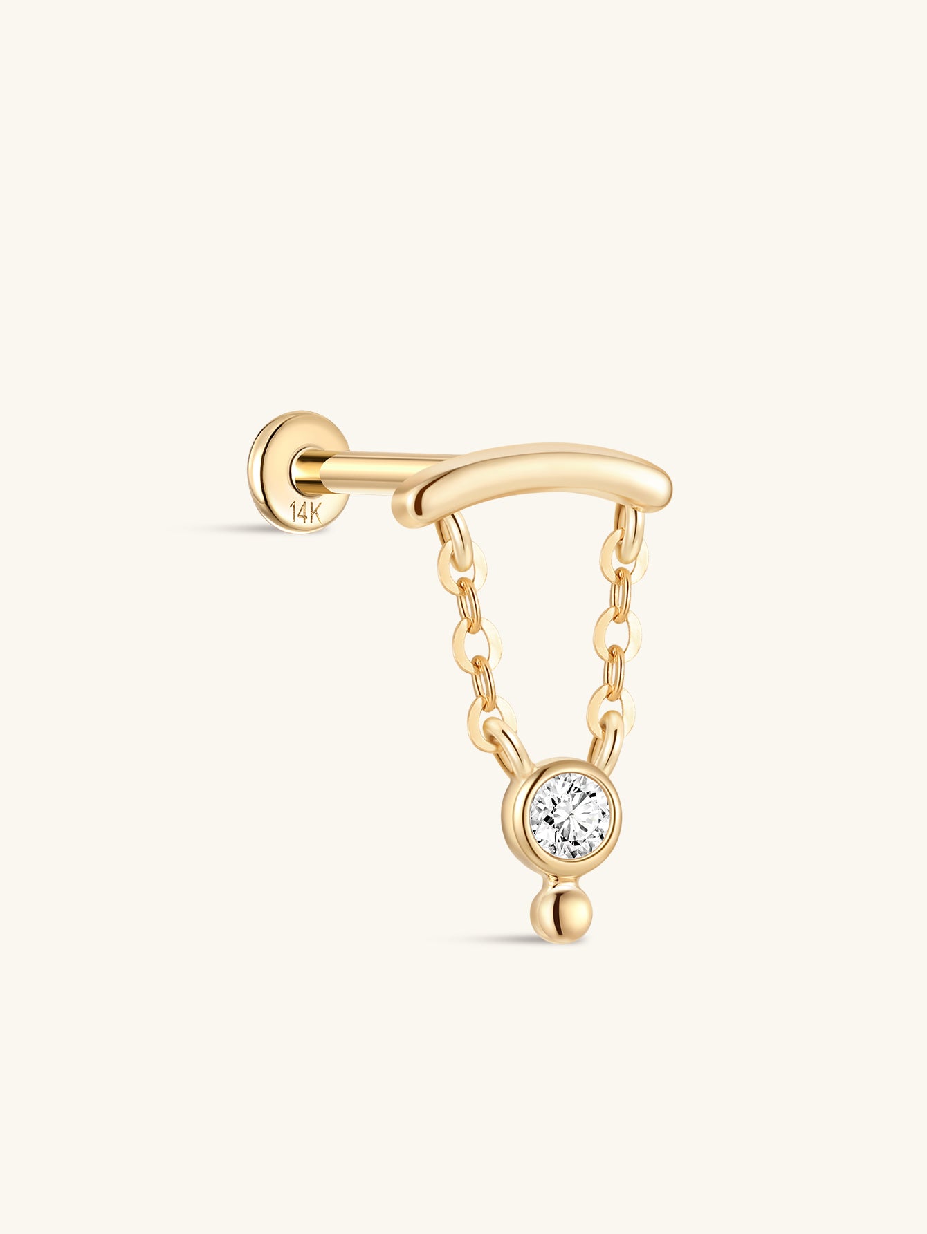 14K Solid Gold Bezel Chain Flatback Stud-aurivna