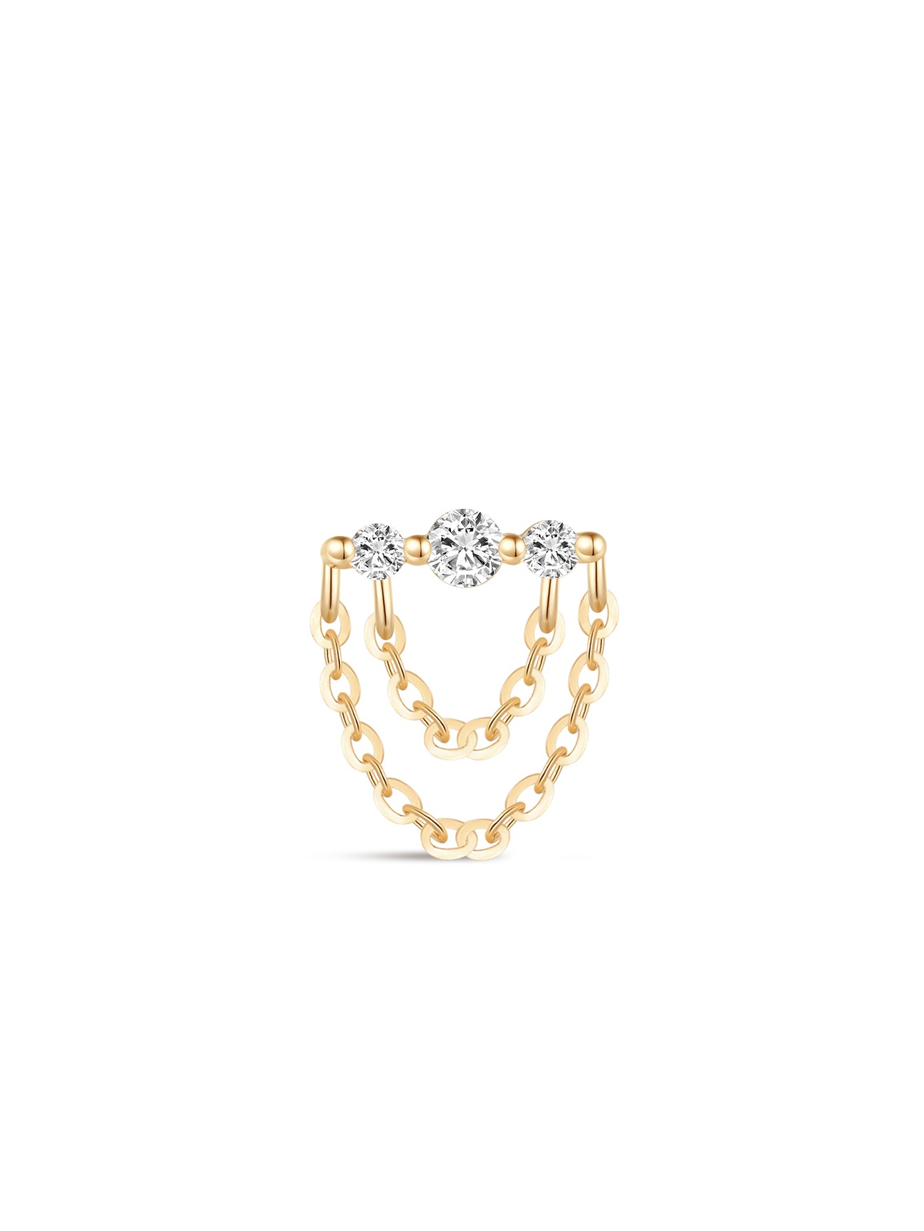 925 Sterling Silver 14K Gold Single Row CZ Dangle Piercing-aurivna