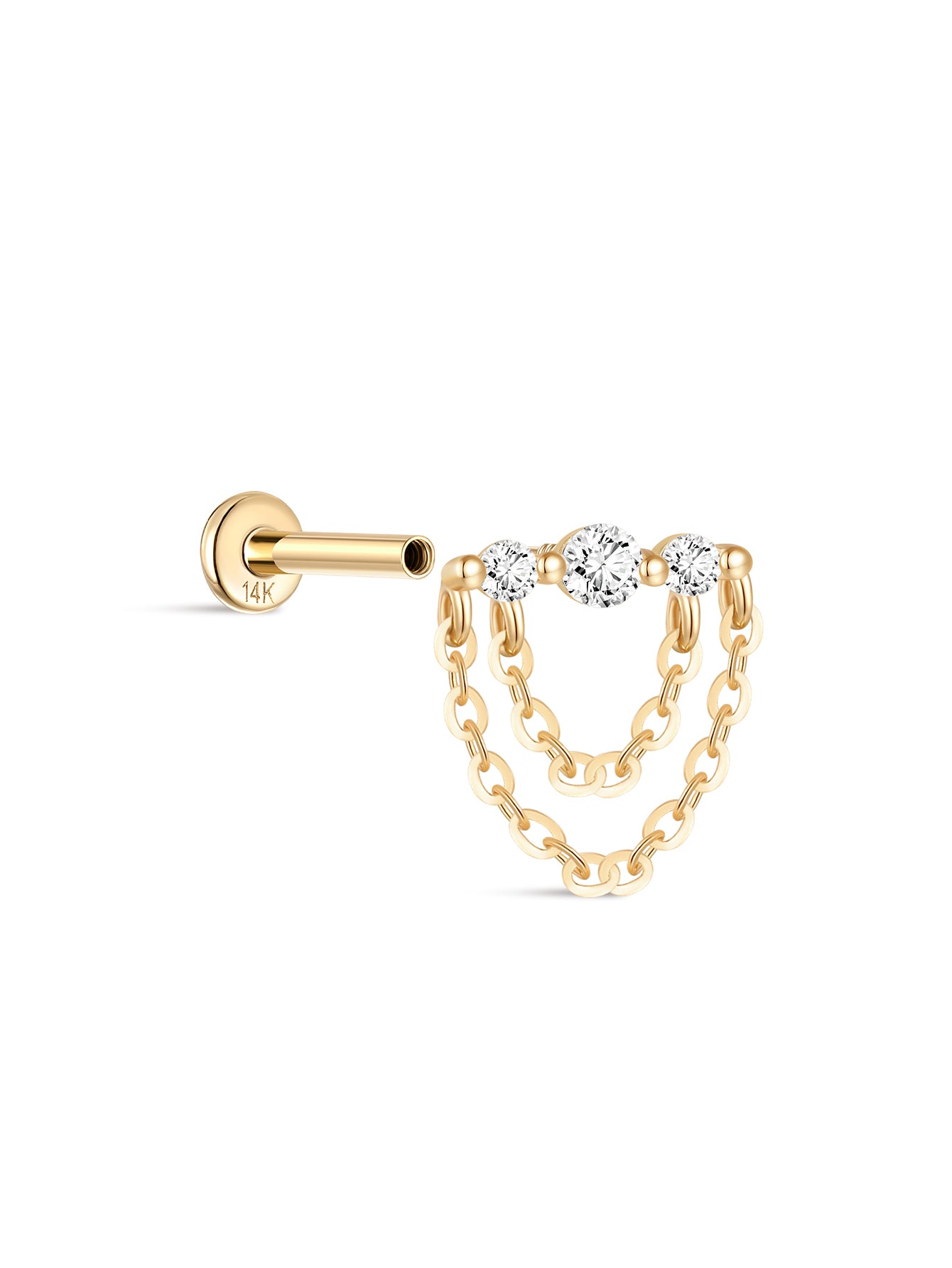 925 Sterling Silver 14K Gold Single Row CZ Dangle Piercing-aurivna